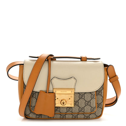 Gucci GG Supreme Monogram Calfskin Mini Padlock Flap Pocket Shoulder Bag Beige Mystic White Sun Oil 1 of 14