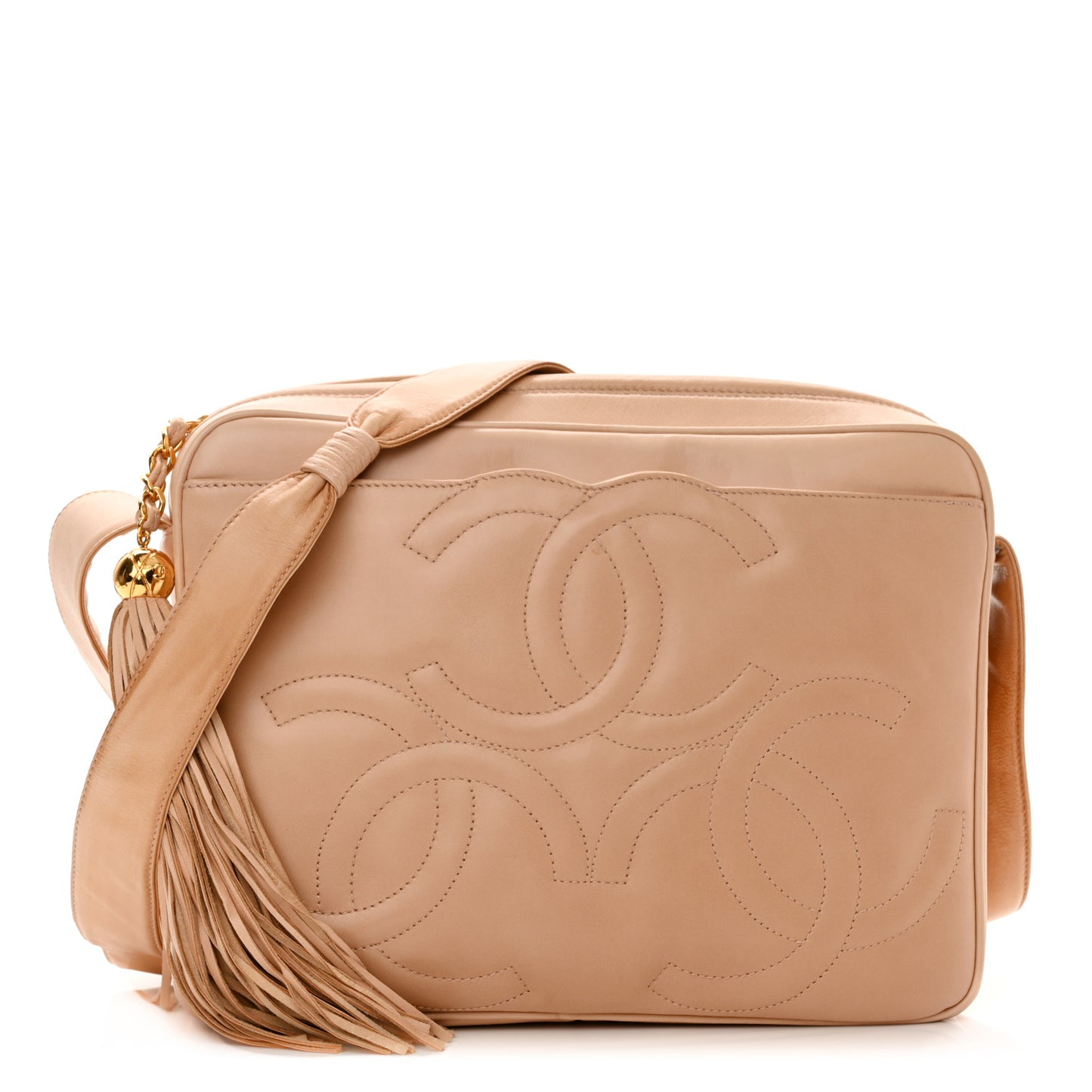 Lambskin CC Tassel Camera Case Beige