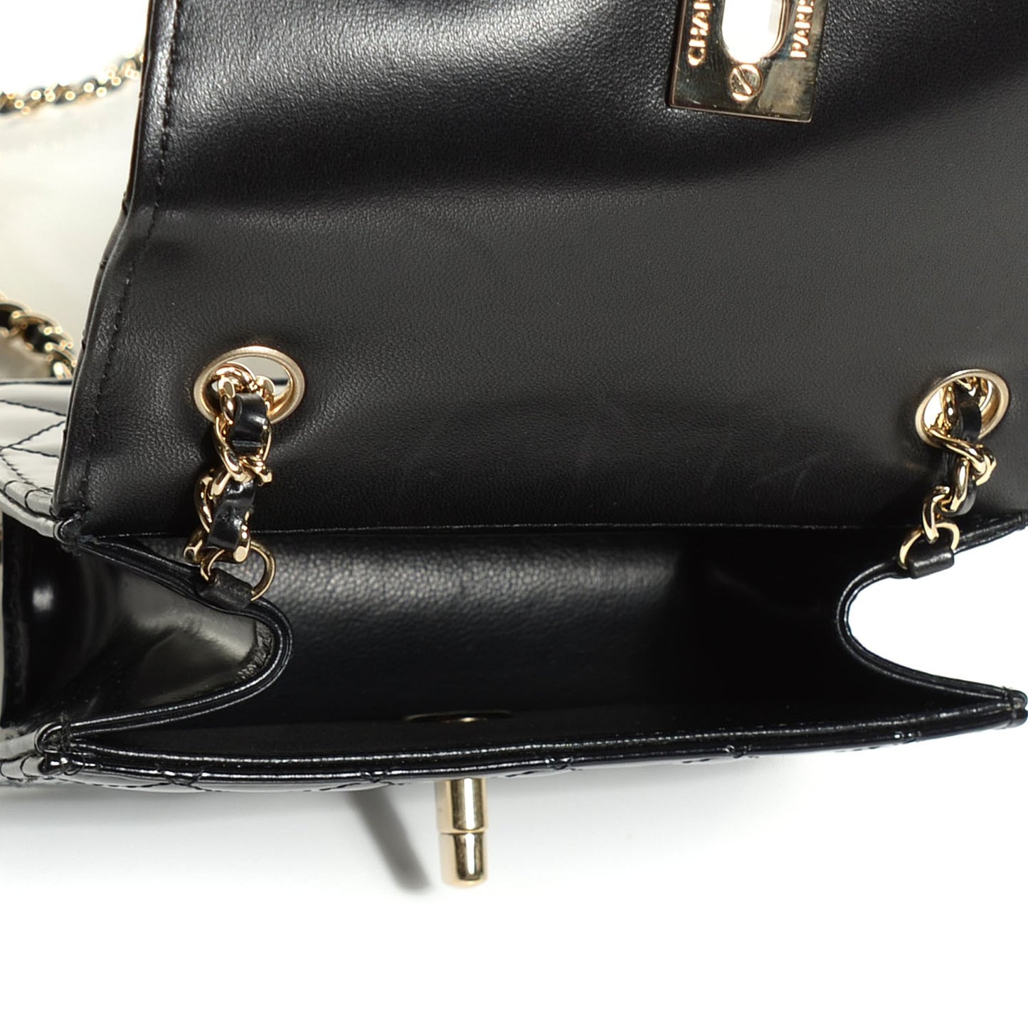 Glazed Calfskin Quilted Mini Square Flap Black