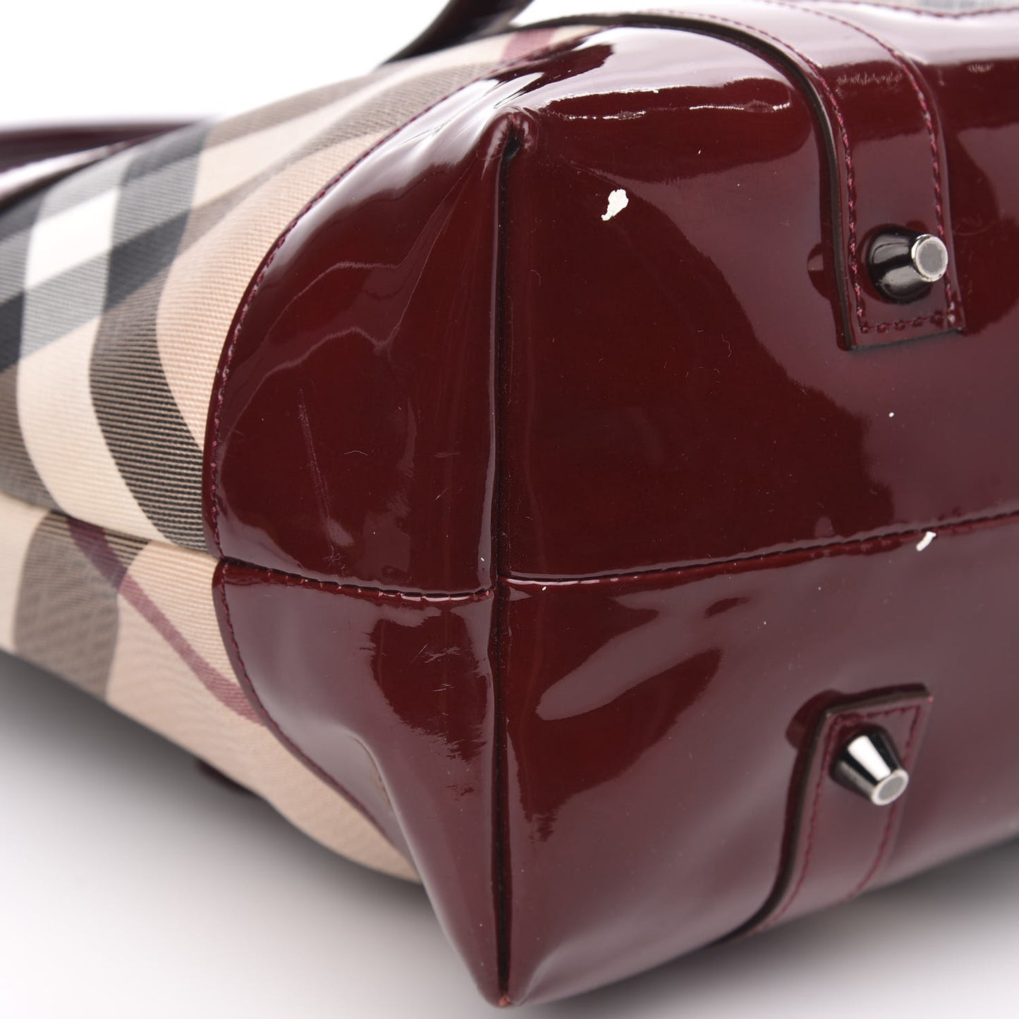Patent Nova Check Medium Denham Tote Dark Red