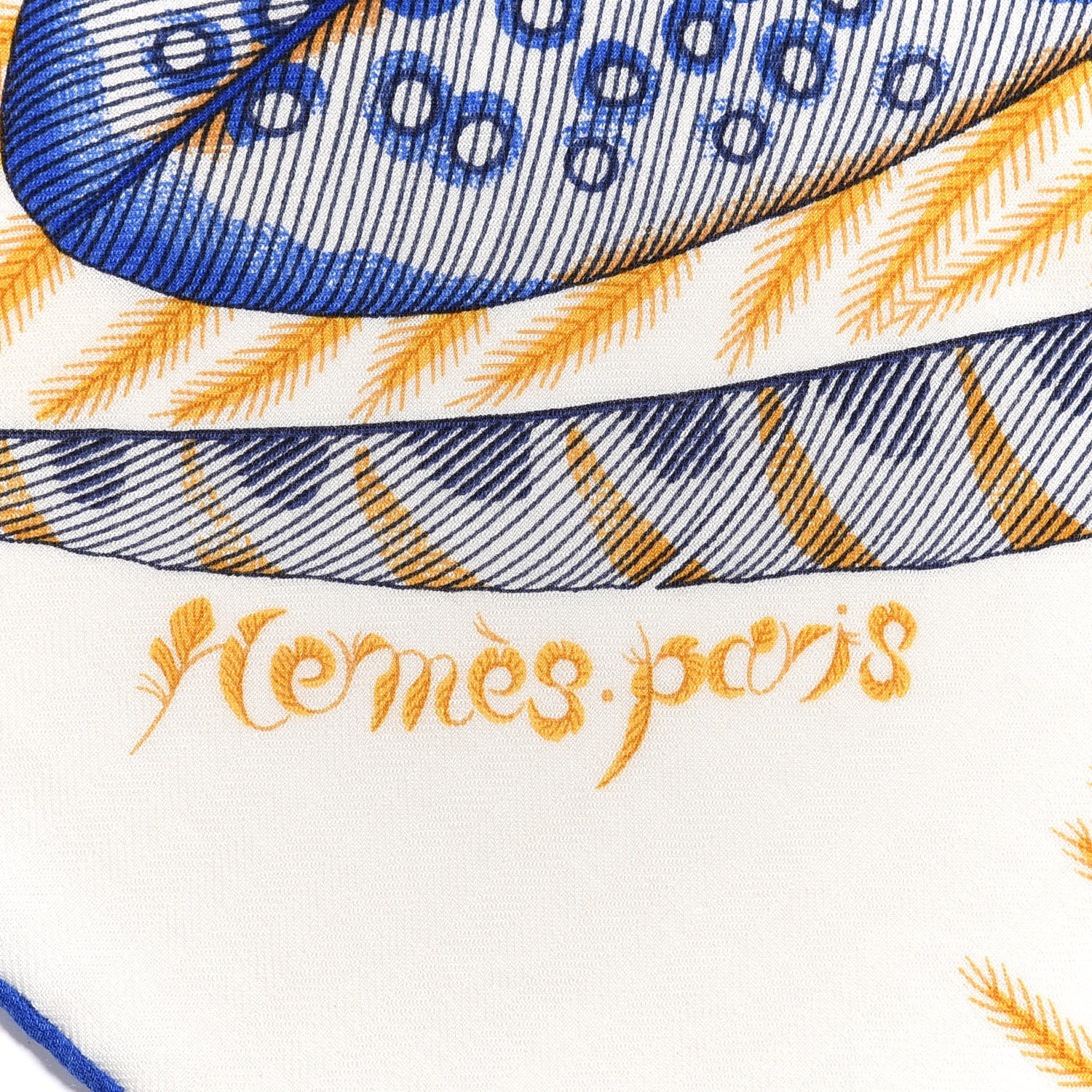 Hermes Cashmere Silk Plumes En Fete Shawl 140 White Bleu Gold 2 of 4