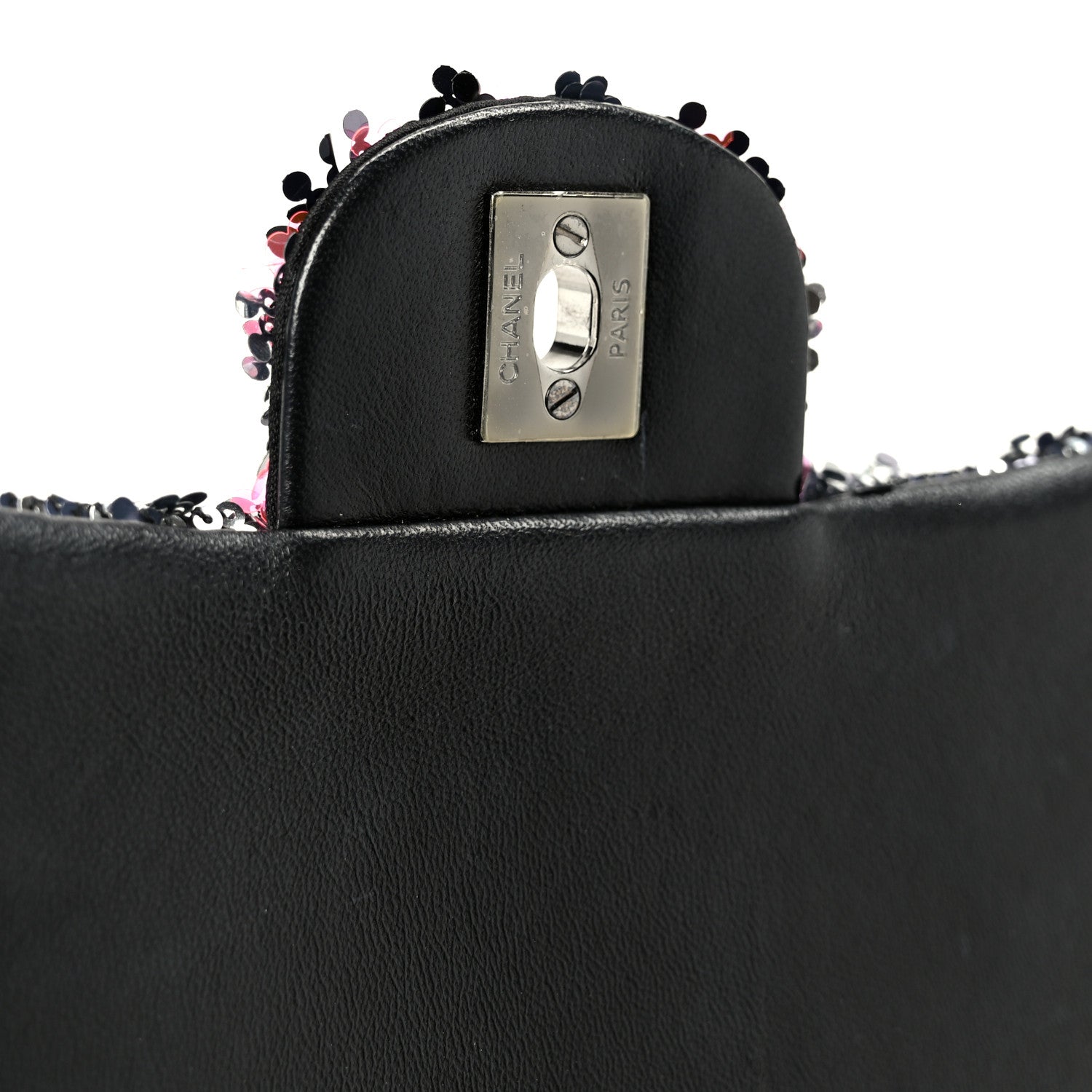 Chanel Sequin Logo Single Flap Pink Silver Black 7 of 11