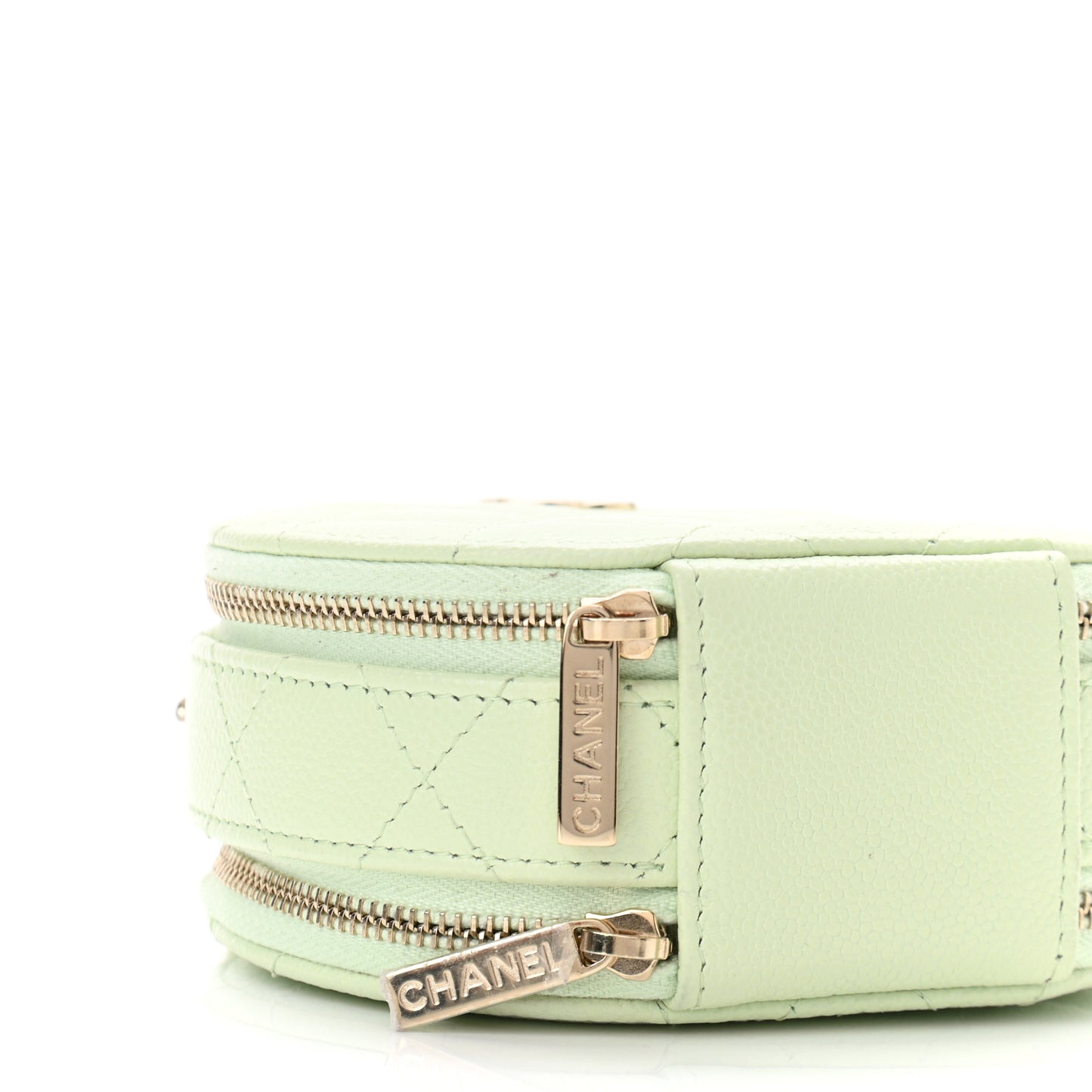 Caviar Quilted Round Handle With Care Vanity With Chain Light Green