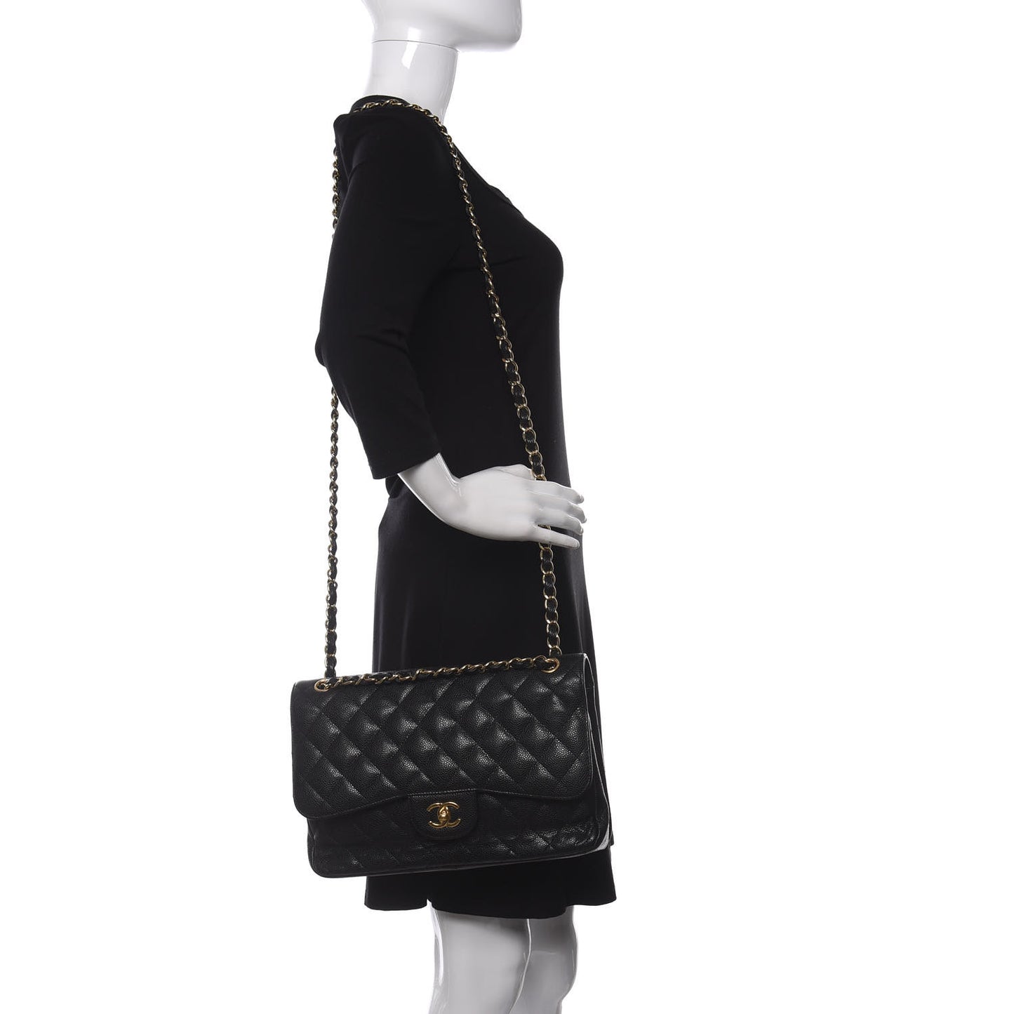 Caviar Quilted Jumbo Double Flap Black