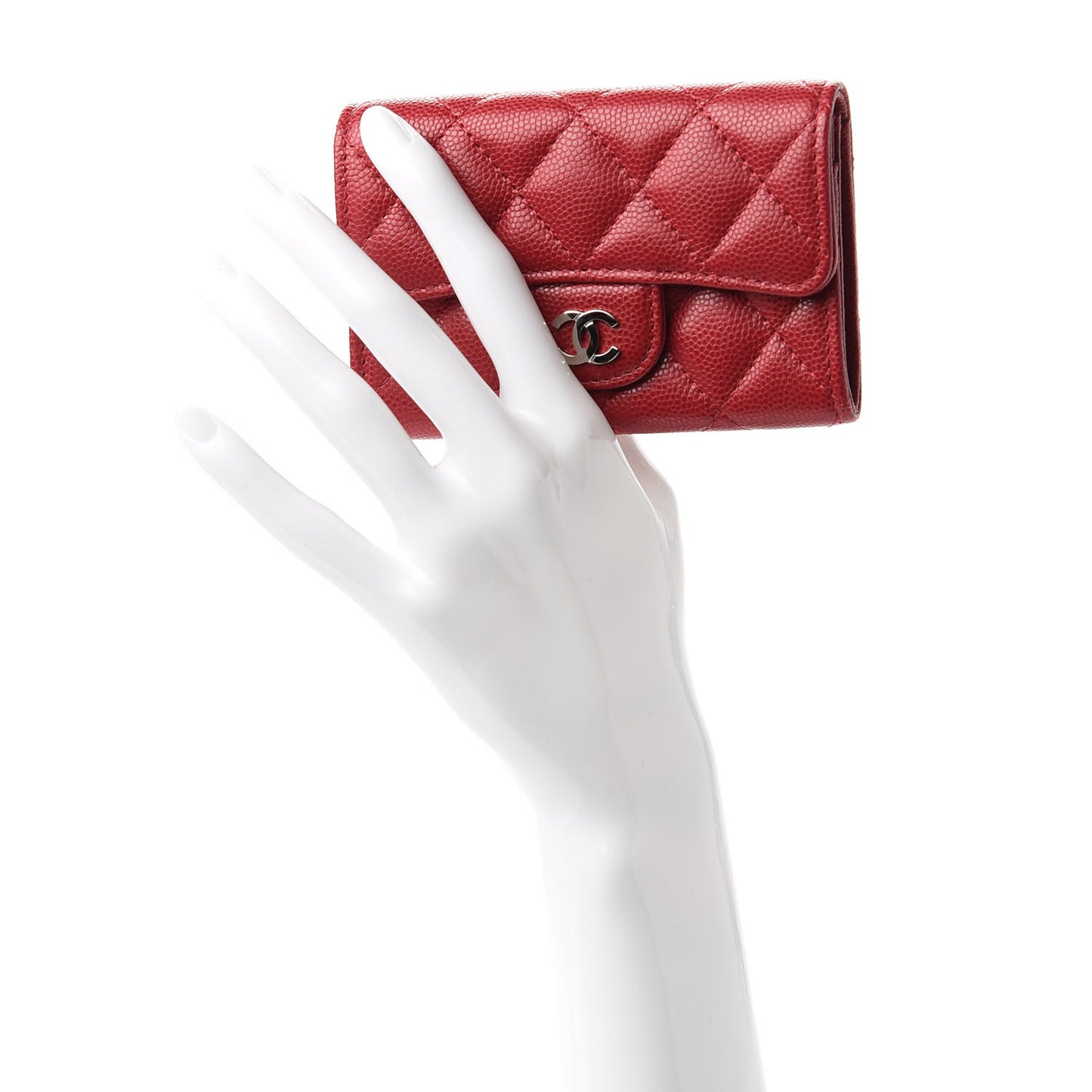 Caviar Quilted Flap Card Holder Dark Pink