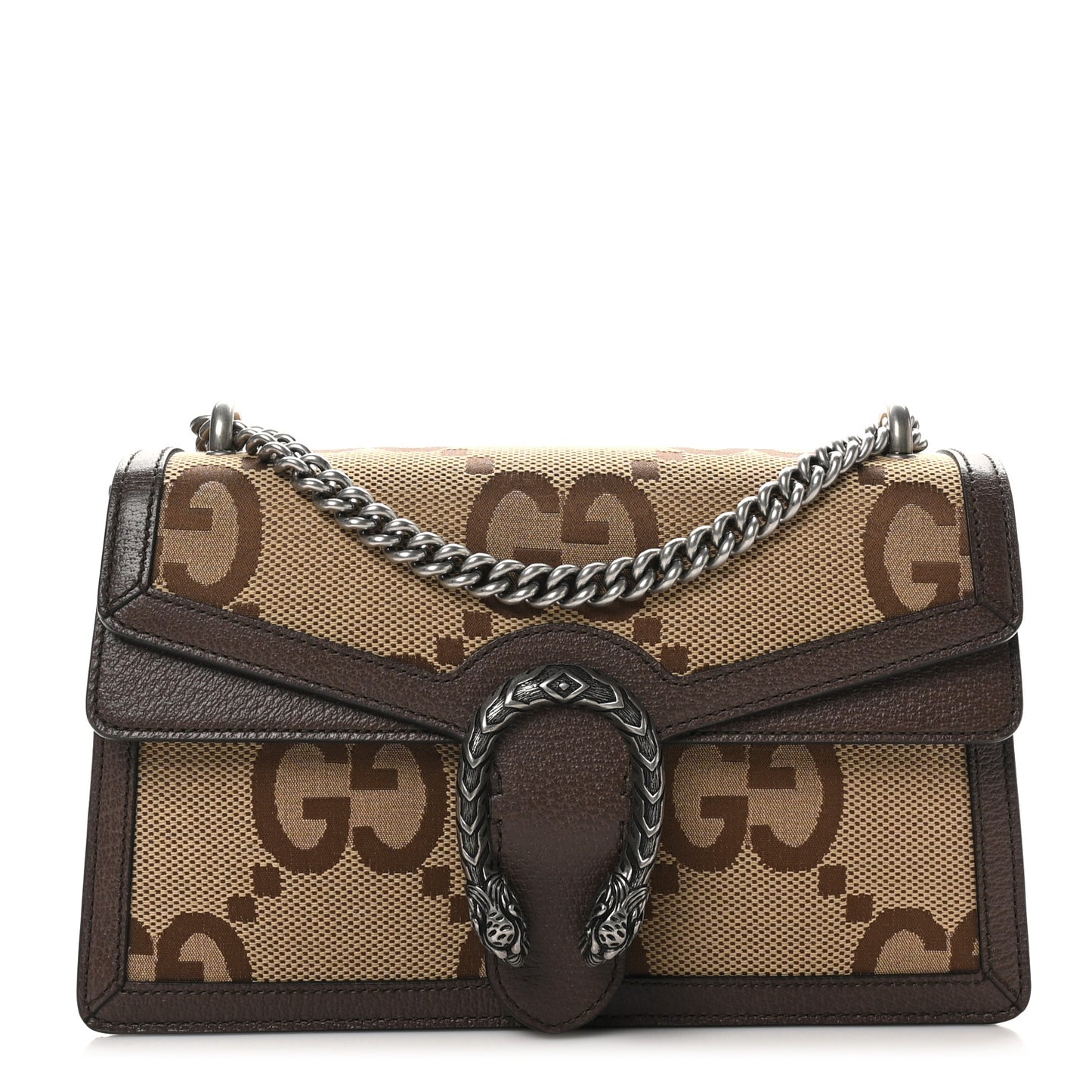 Monogram Jumbo GG Textured Dollar Calfskin Small Dionysus Shoulder Bag Camel Ebony New Acero