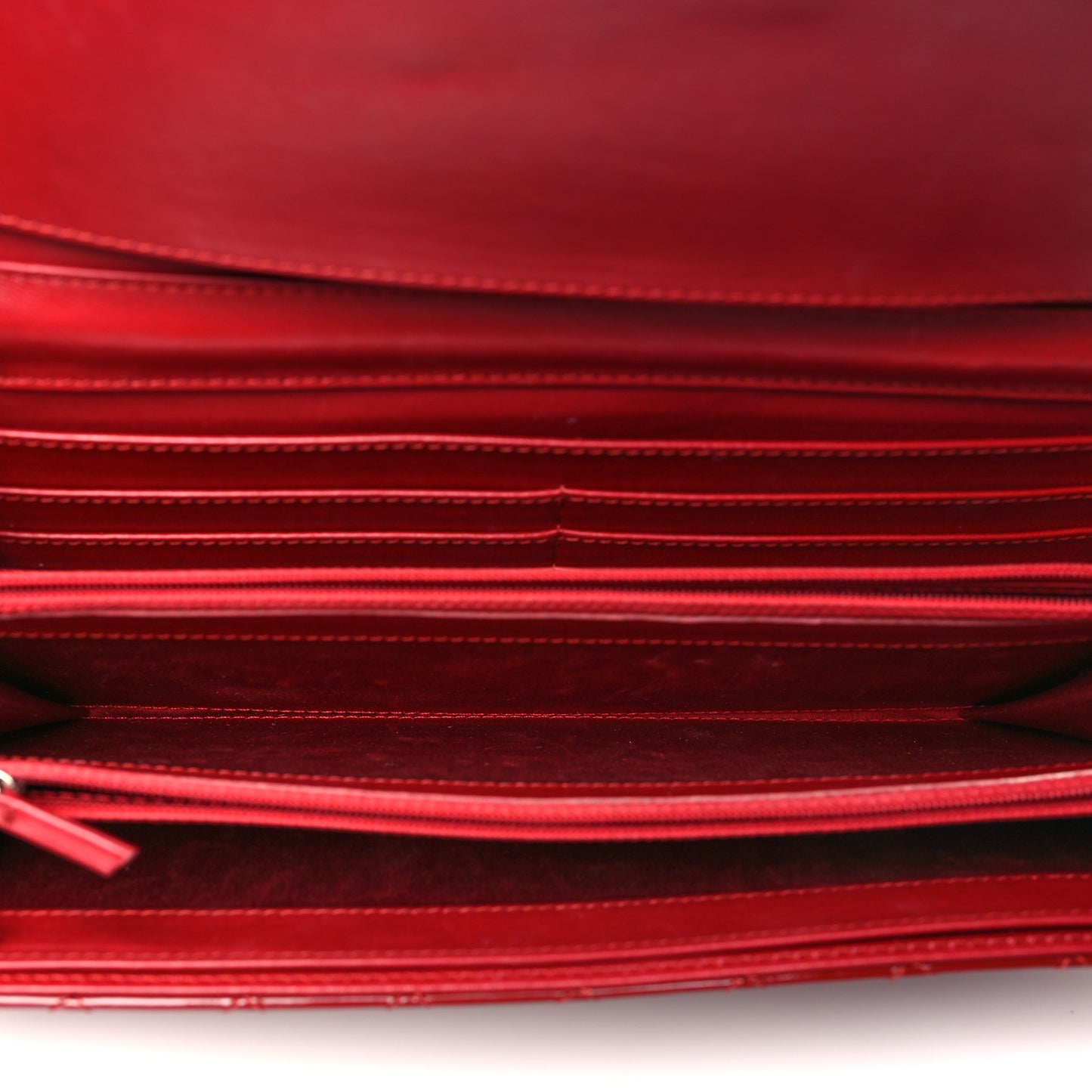 Patent Calfskin Quilted Brilliant East West Flap Clutch Red