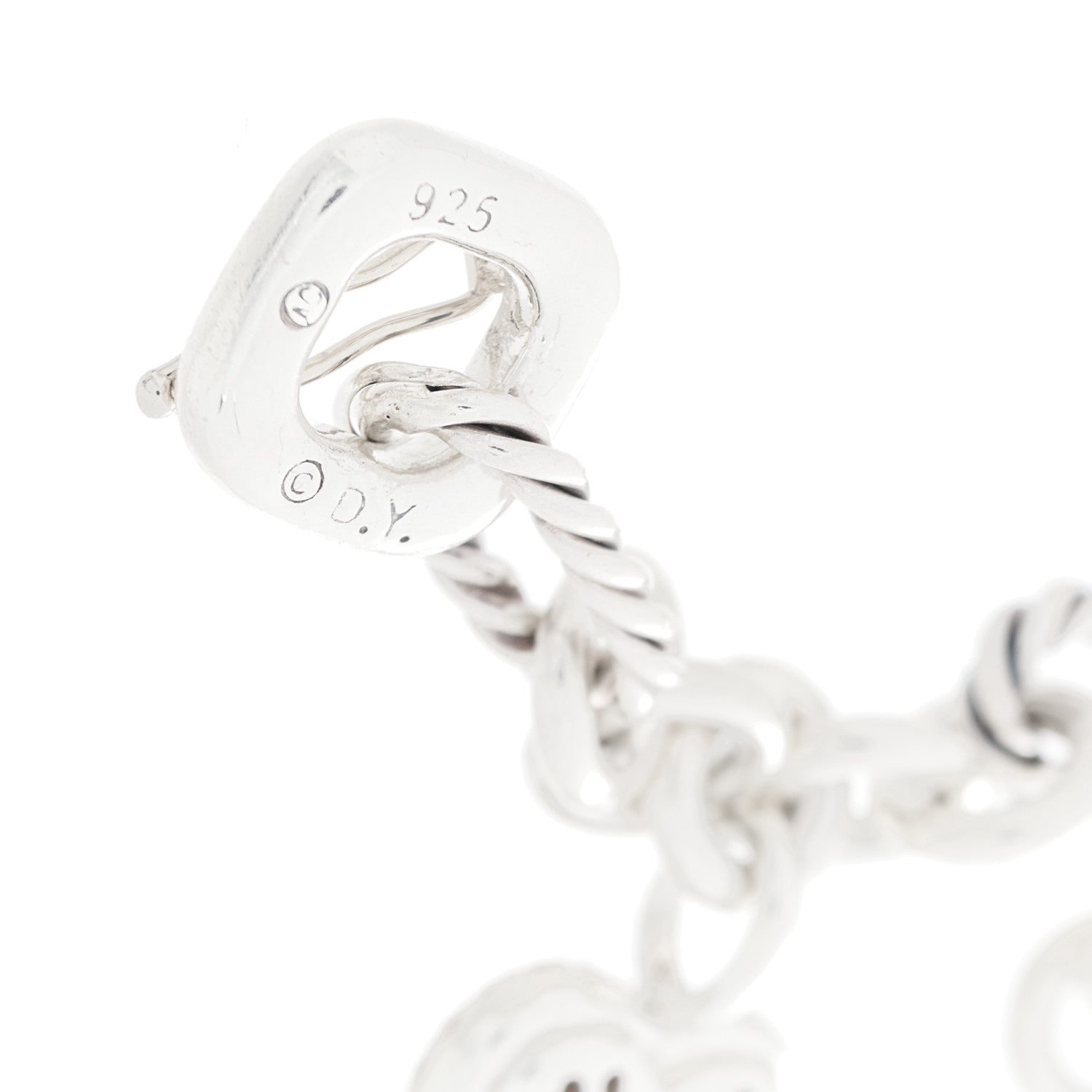 David Yurman Sterling Silver Diamond Cable Heart Charm Bracelet 4 of 5