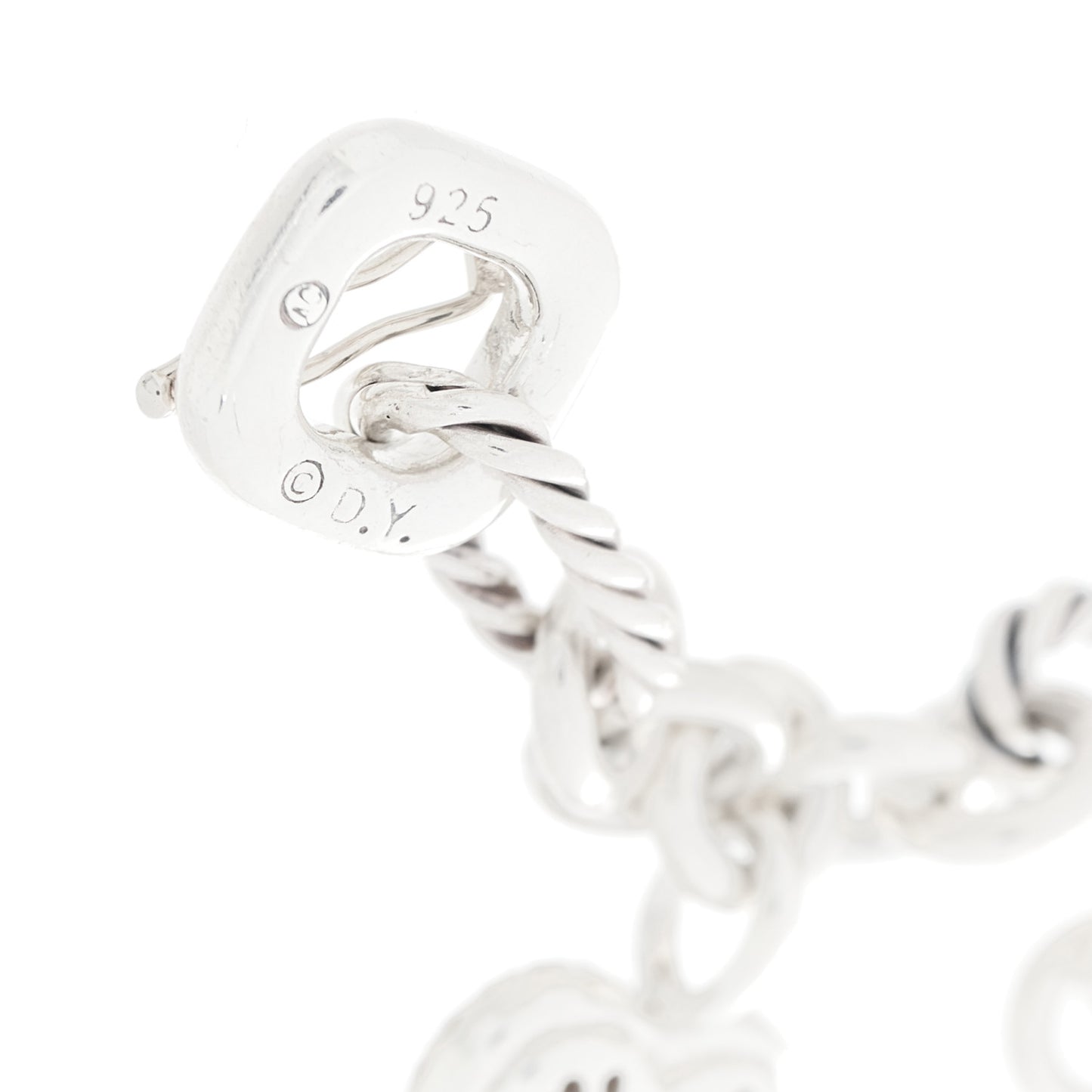 Sterling Silver Diamond Cable Heart Charm Bracelet