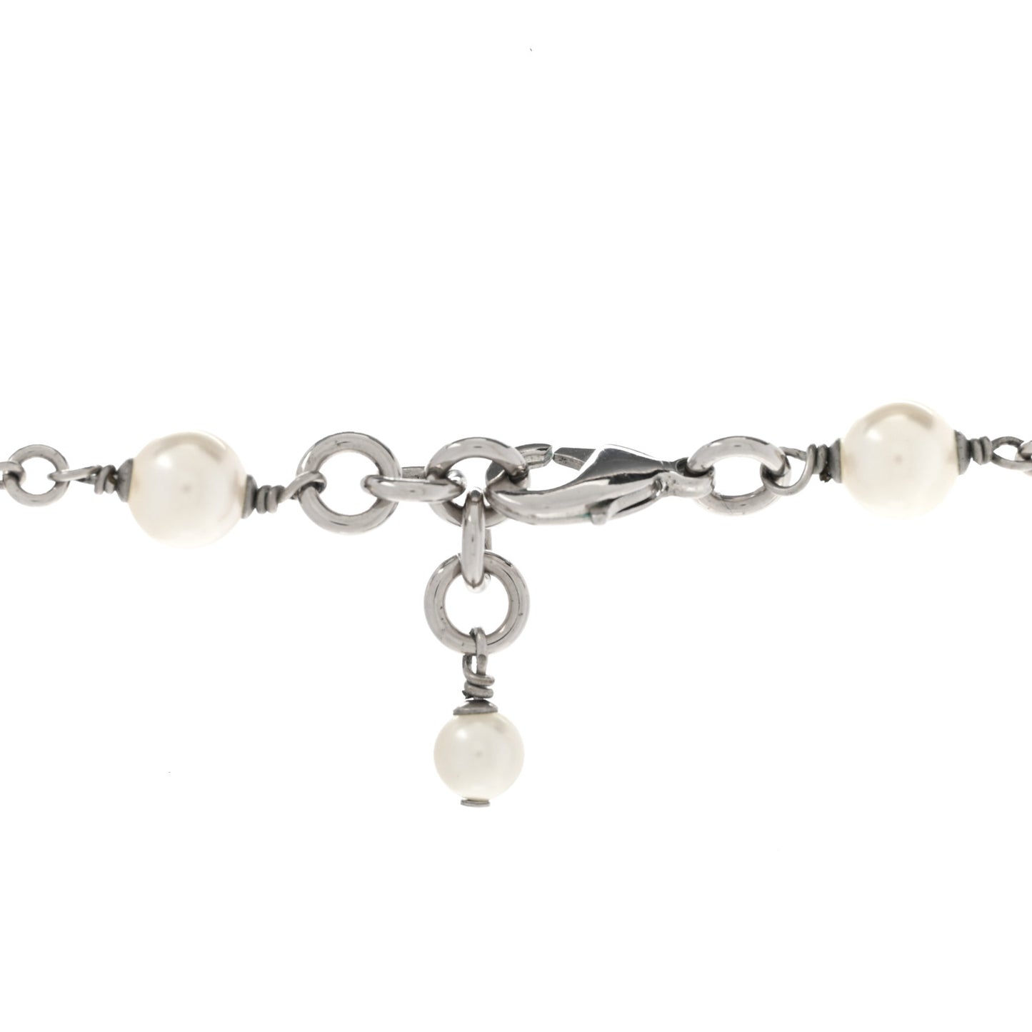 Crystal Pearl CC Long Necklace Silver