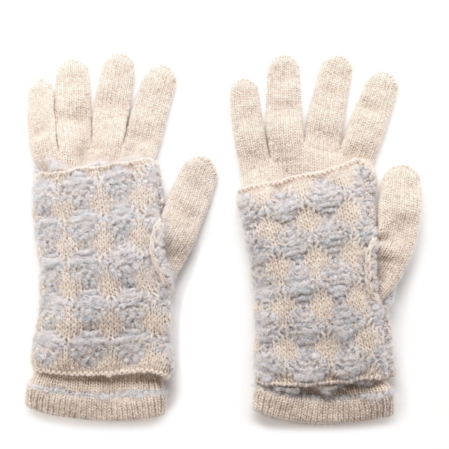 Chanel Cashmere Silk CC Gloves Beige Grey 1 of 8