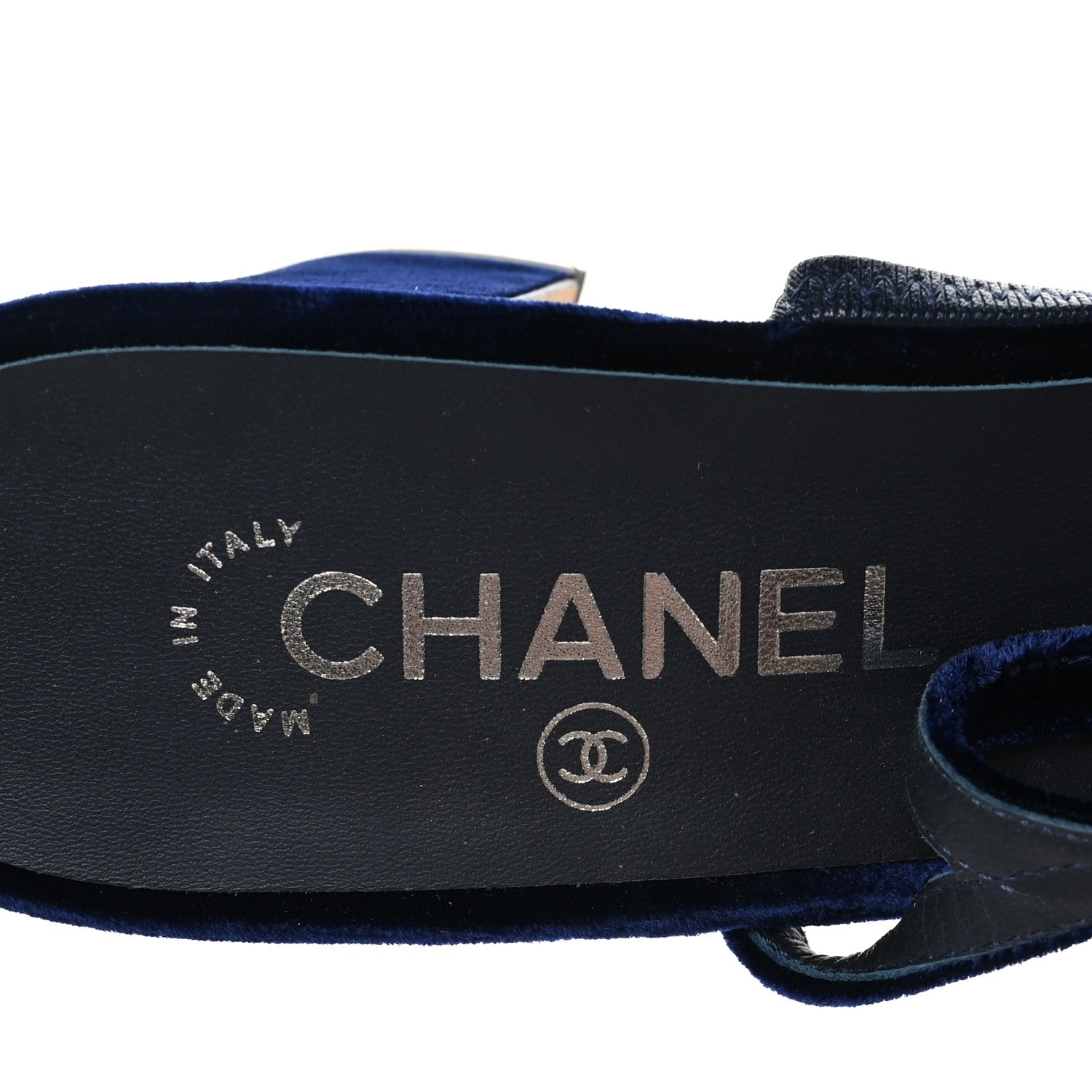 Chanel Velvet Grosgrain Cap Toe CC Slingback Pumps 40.5 Blue Black 7 of 8