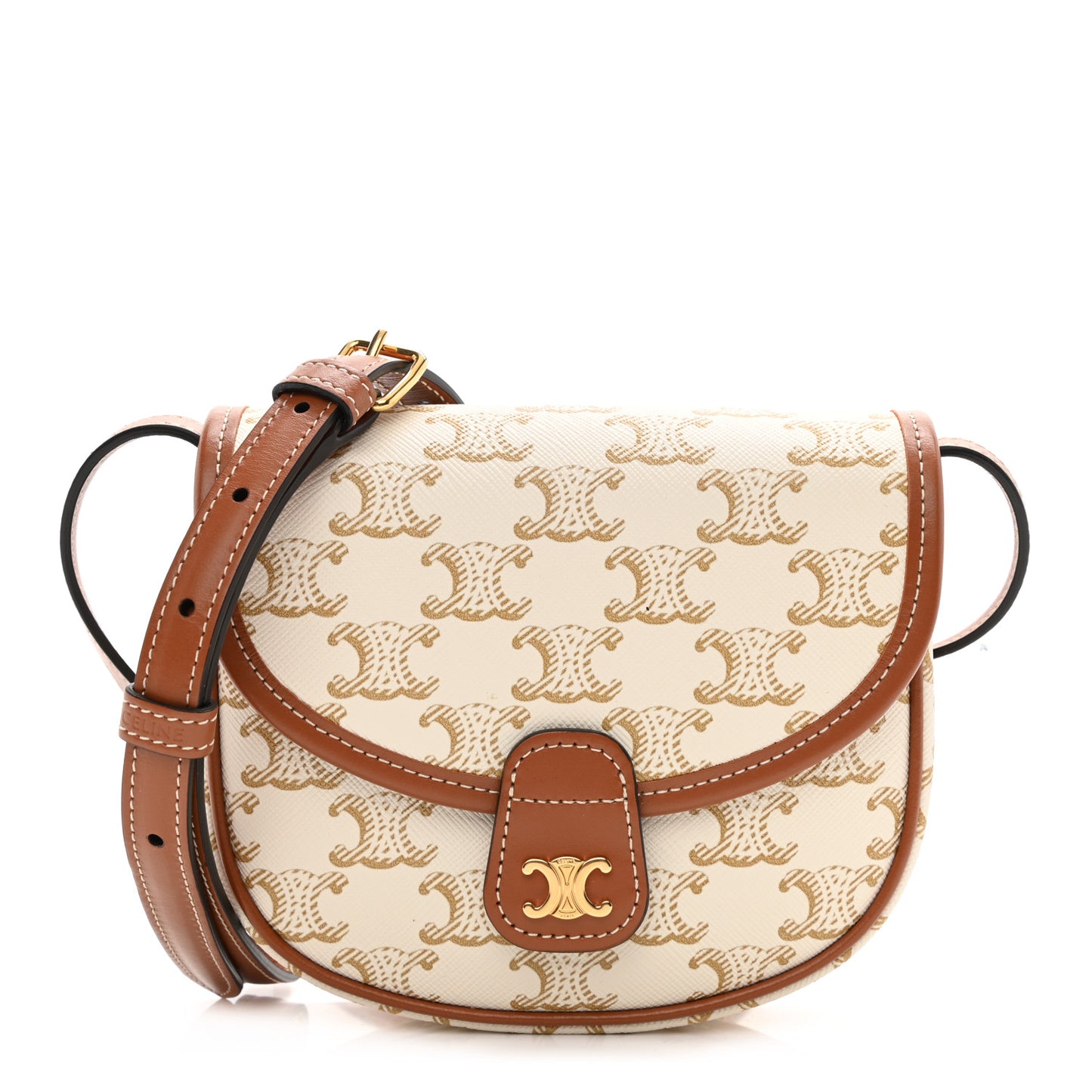 Triomphe Canvas Calfskin Mini Besace Bag White