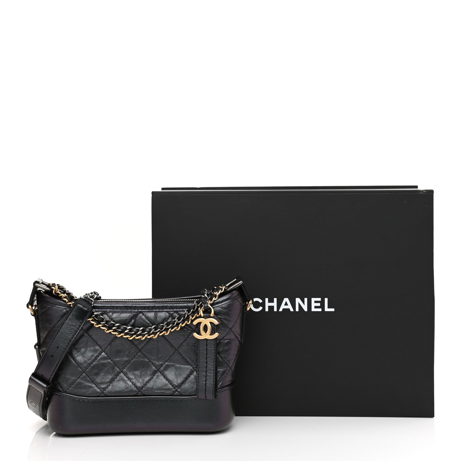 Chanel Iridescent Aged Calfskin Quilted Small Gabrielle Hobo Black 21 of 21