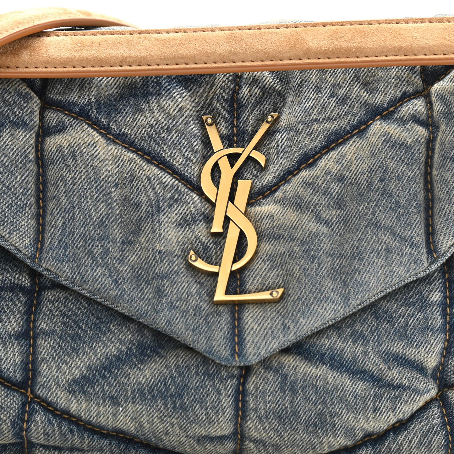 Denim Quilted Small Loulou Puffer Monogram Chain Satchel Blue Cinnamon