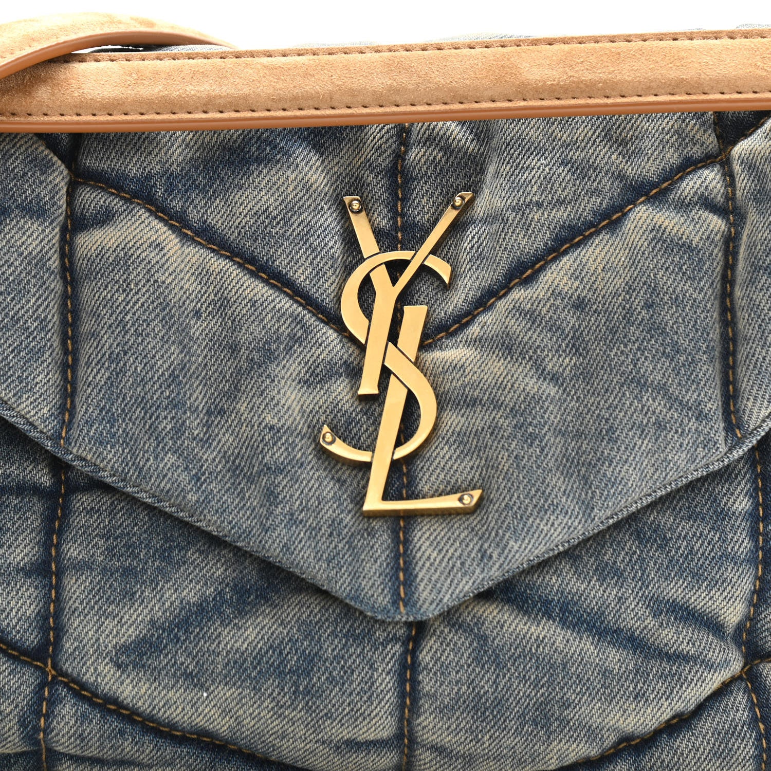 Saint Laurent Denim Quilted Small Loulou Puffer Monogram Chain Satchel Blue Cinnamon 7 of 9