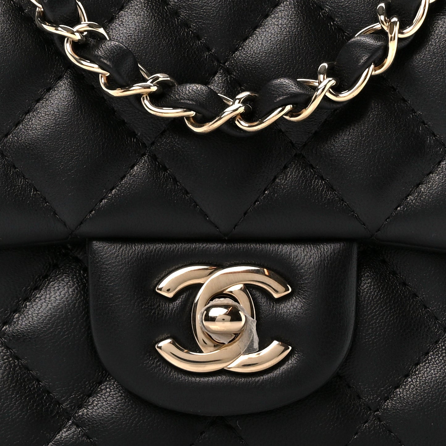 Lambskin Quilted Mini Square Flap Black