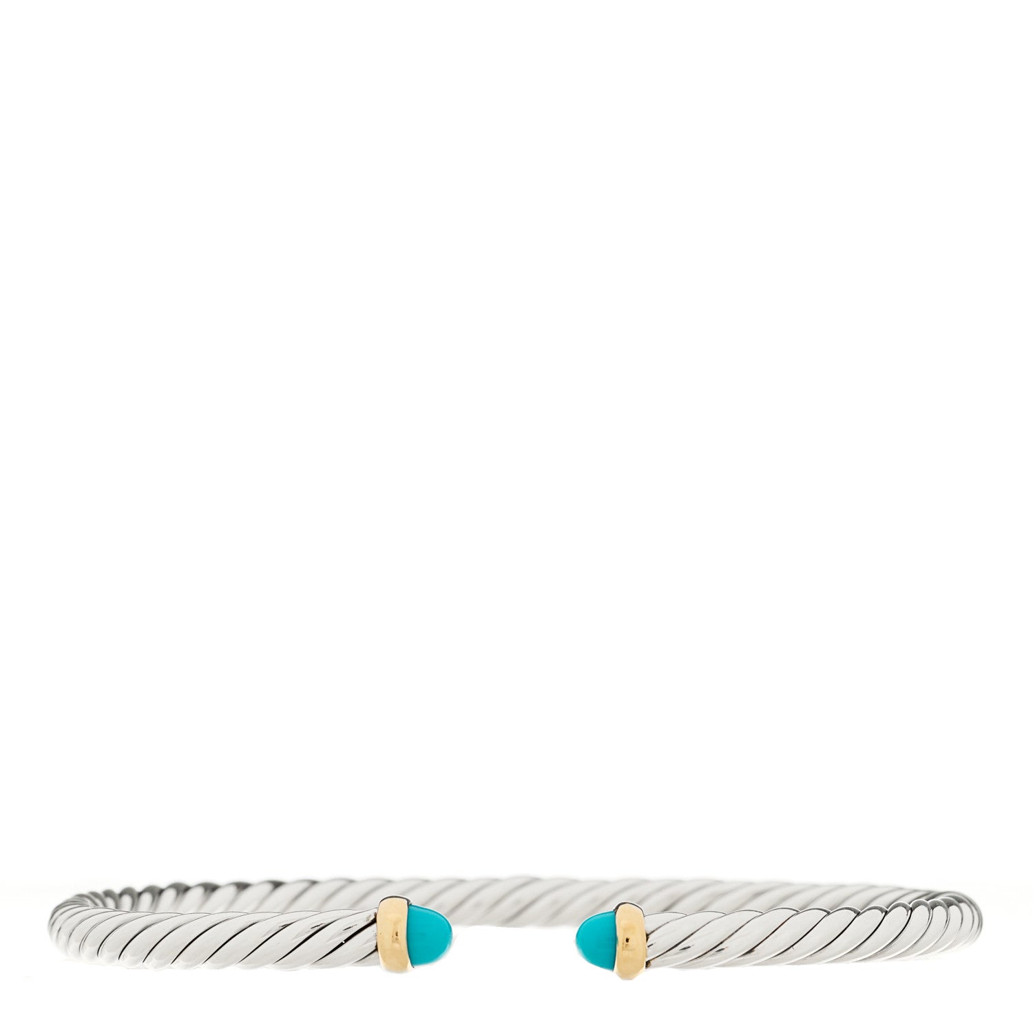 David Yurman Sterling Silver 14K Yellow Gold Turquoise 4mm Cable Flex Bracelet 1 of 3