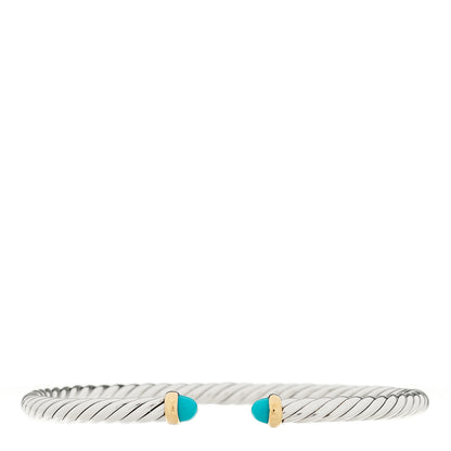 David Yurman Sterling Silver 14K Yellow Gold Turquoise 4mm Cable Flex Bracelet 1 of 3