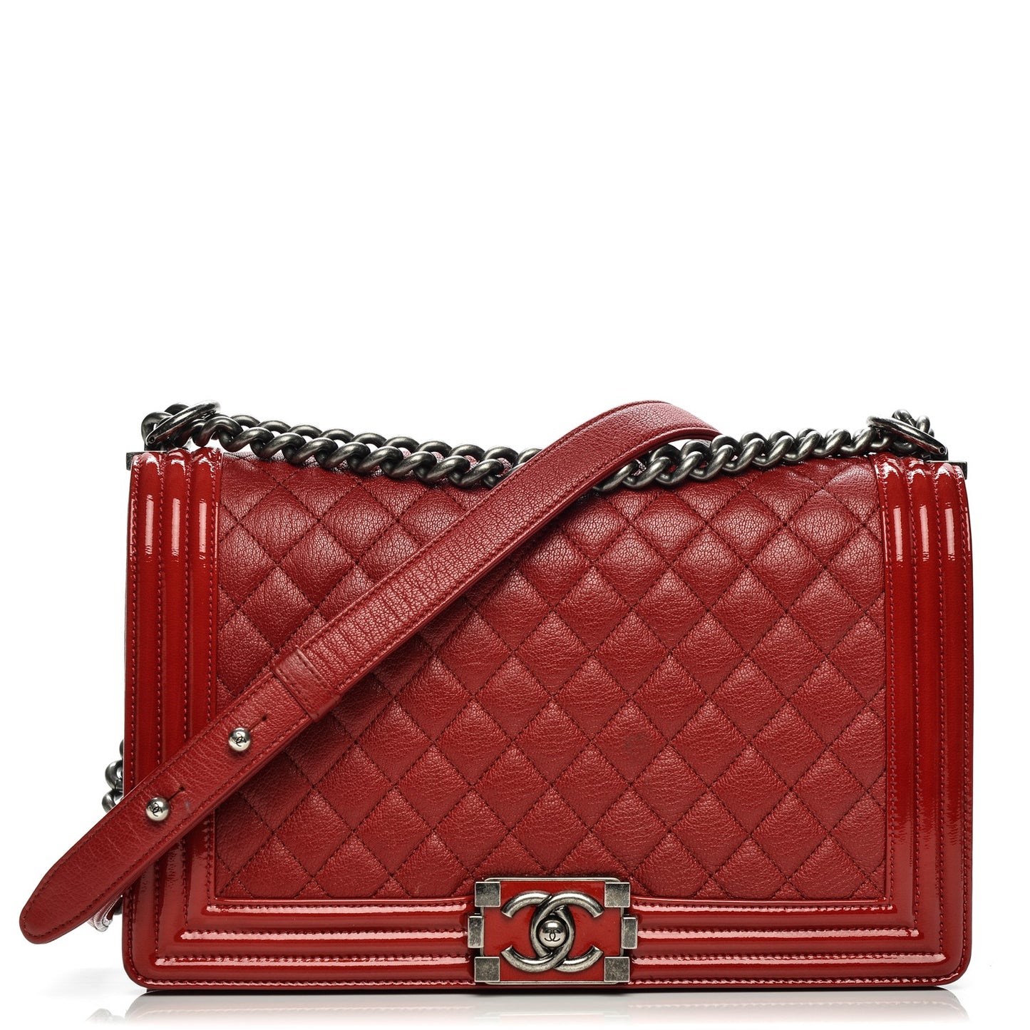 Patent Goatskin Quilted New Medium Boy Flap Red