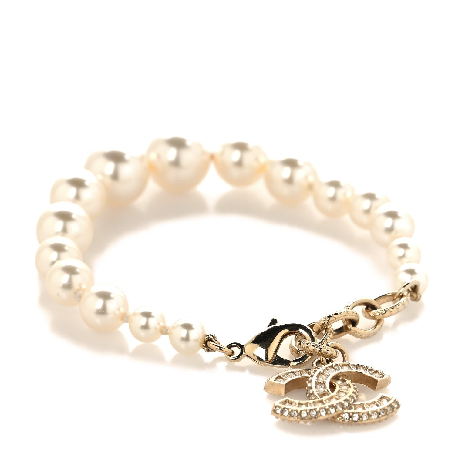 Chanel Graduated Pearl Crystal CC Bracelet Gold 3 of 5