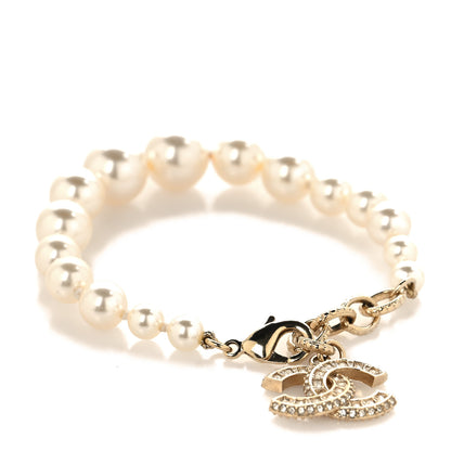 Chanel Graduated Pearl Crystal CC Bracelet Gold 3 of 5