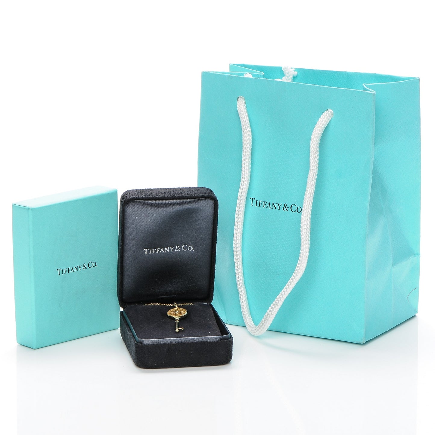18K Yellow Gold Diamond Small Daisy Key Pendant Necklace
