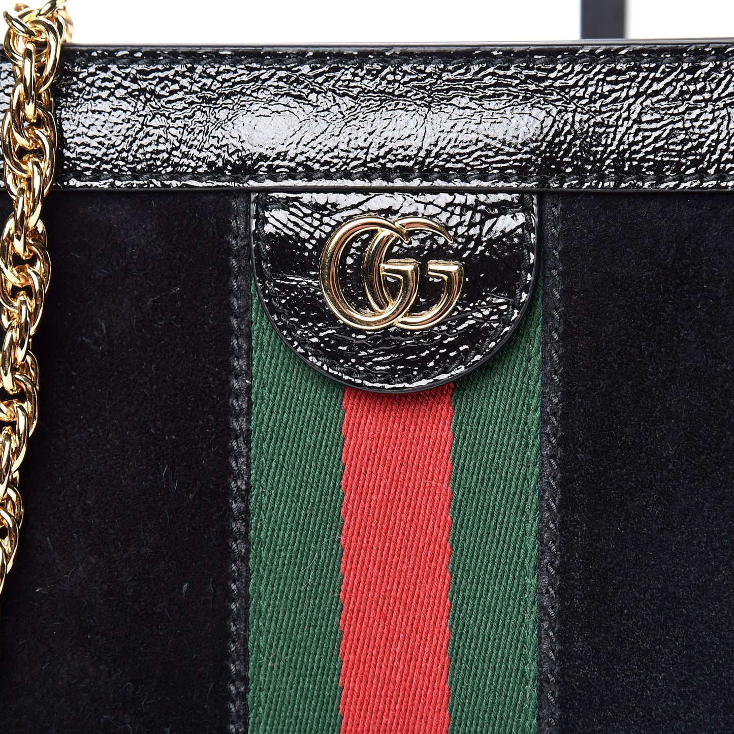 Suede Patent GG Web Small Ophidia Chain Shoulder Bag Black