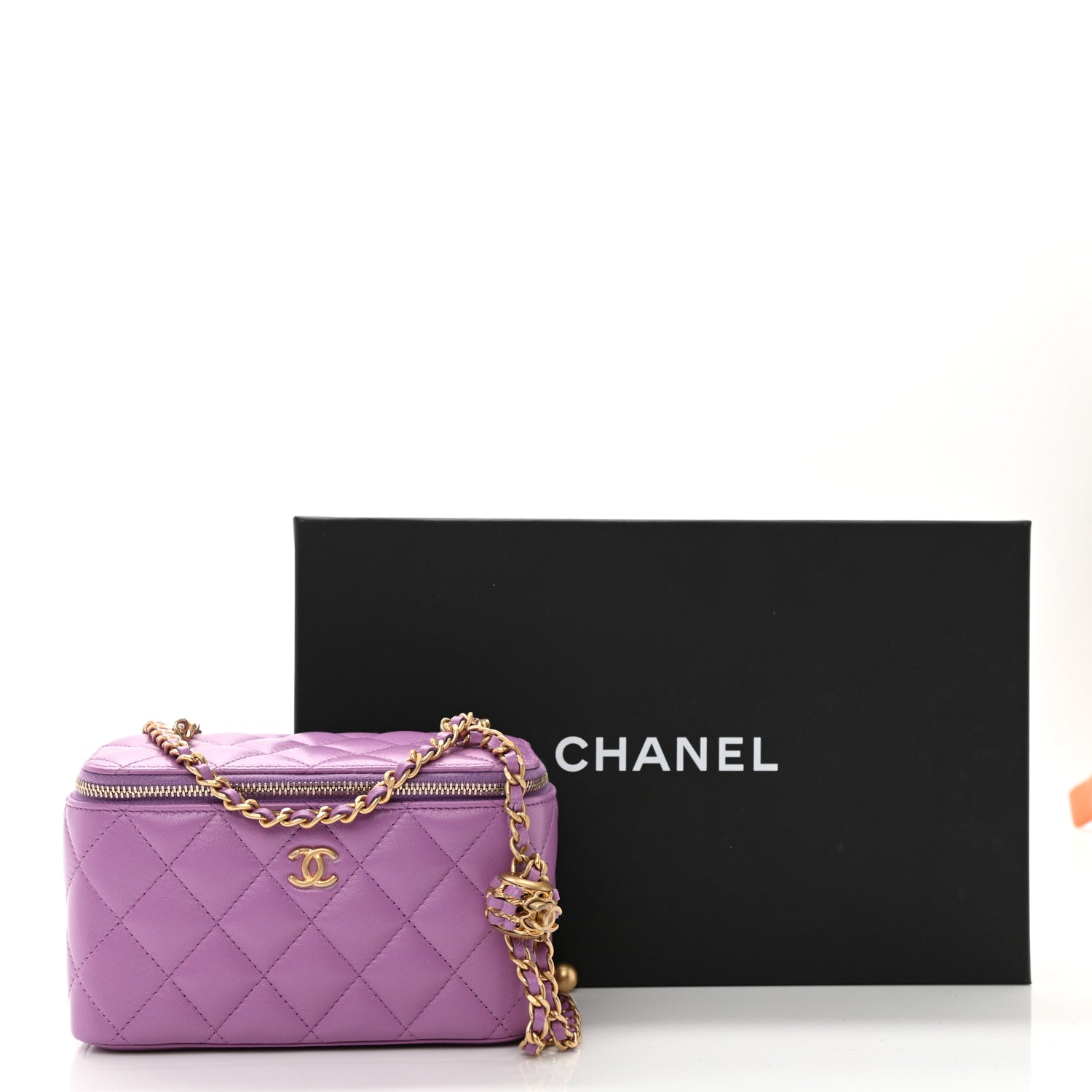 Chanel Lambskin Quilted Pearl Crush Small Vanity Case With Chain Purple 11 of 11