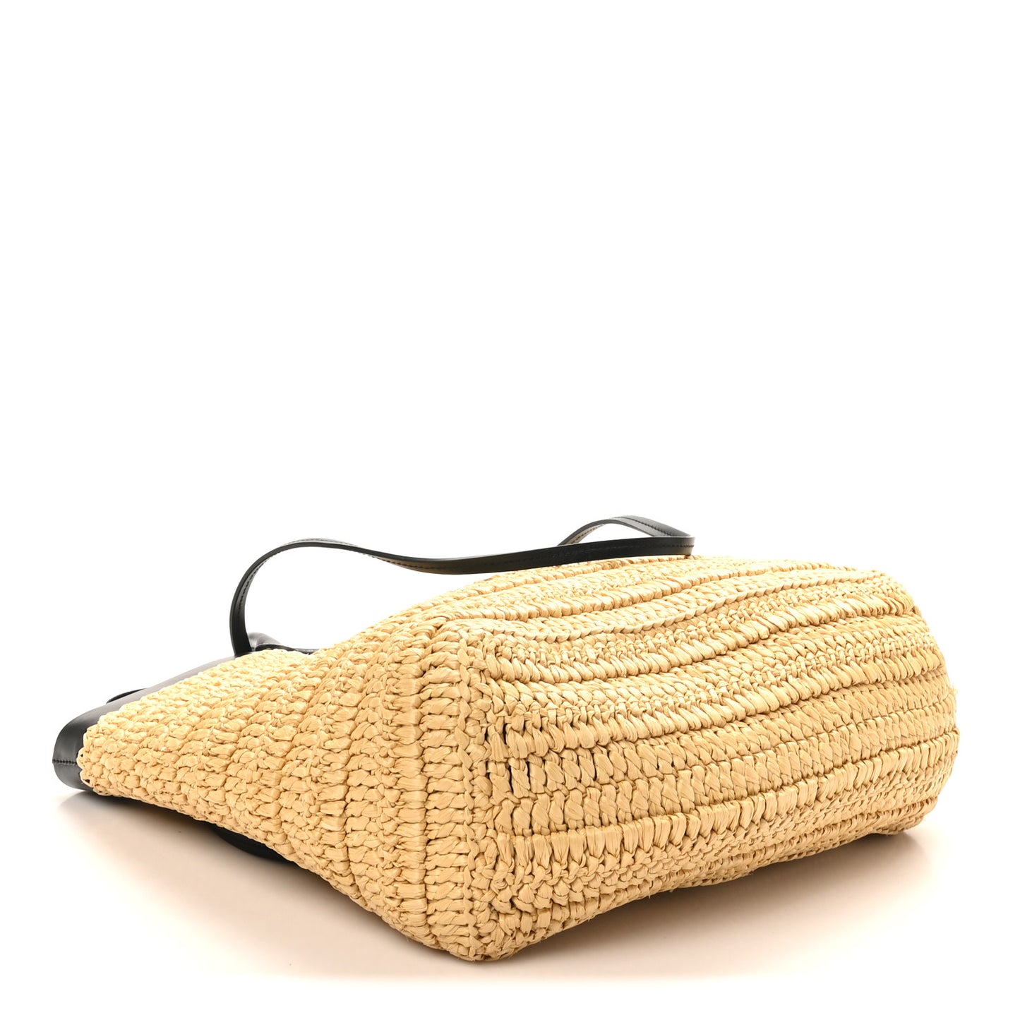 Yarn Raffia Effect Calfskin Crochet Embroidered Logo Tote Tan Black Tan Black