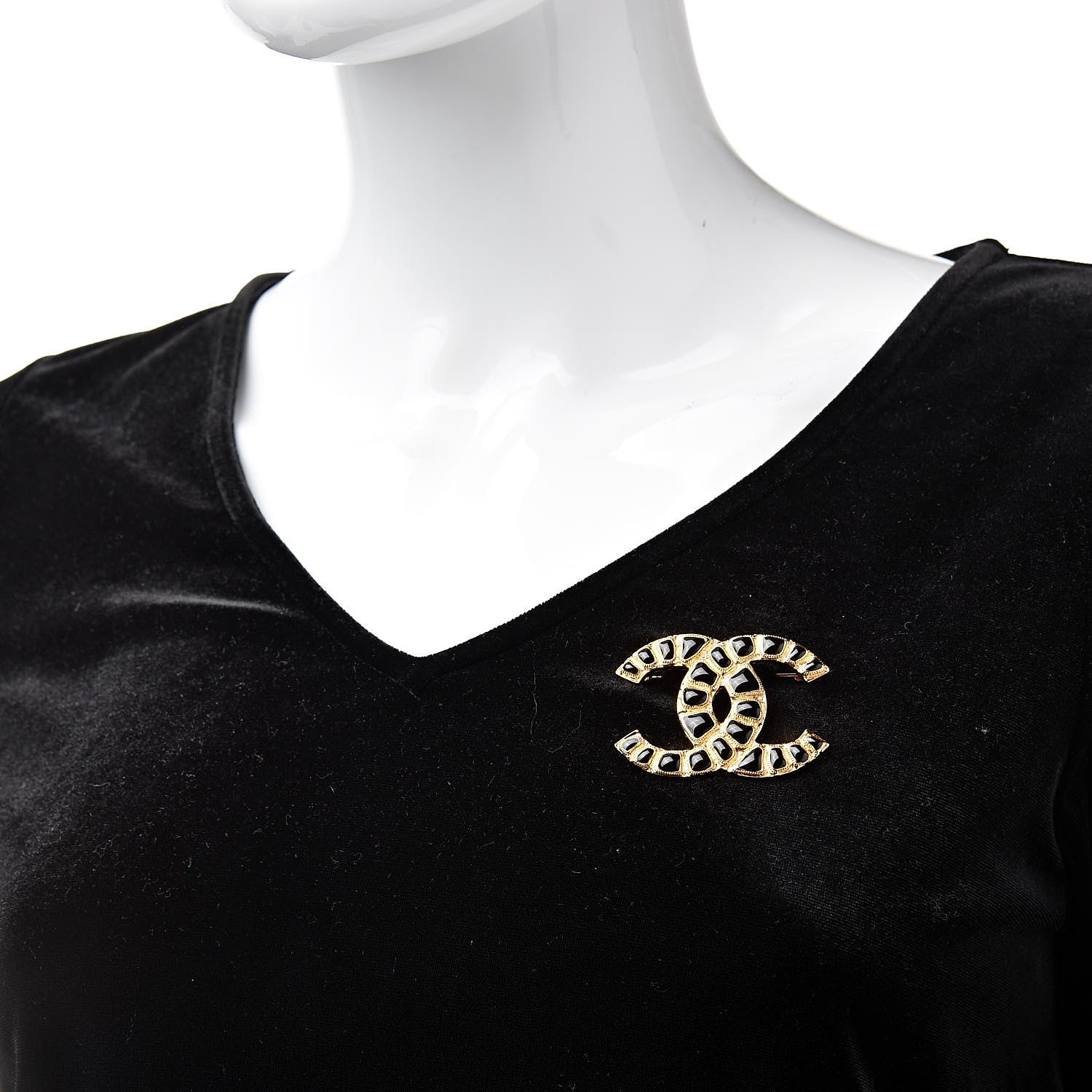 Chanel Gripoix Poured Glass Along The Nile CC Brooch Black Gold 2 of 5