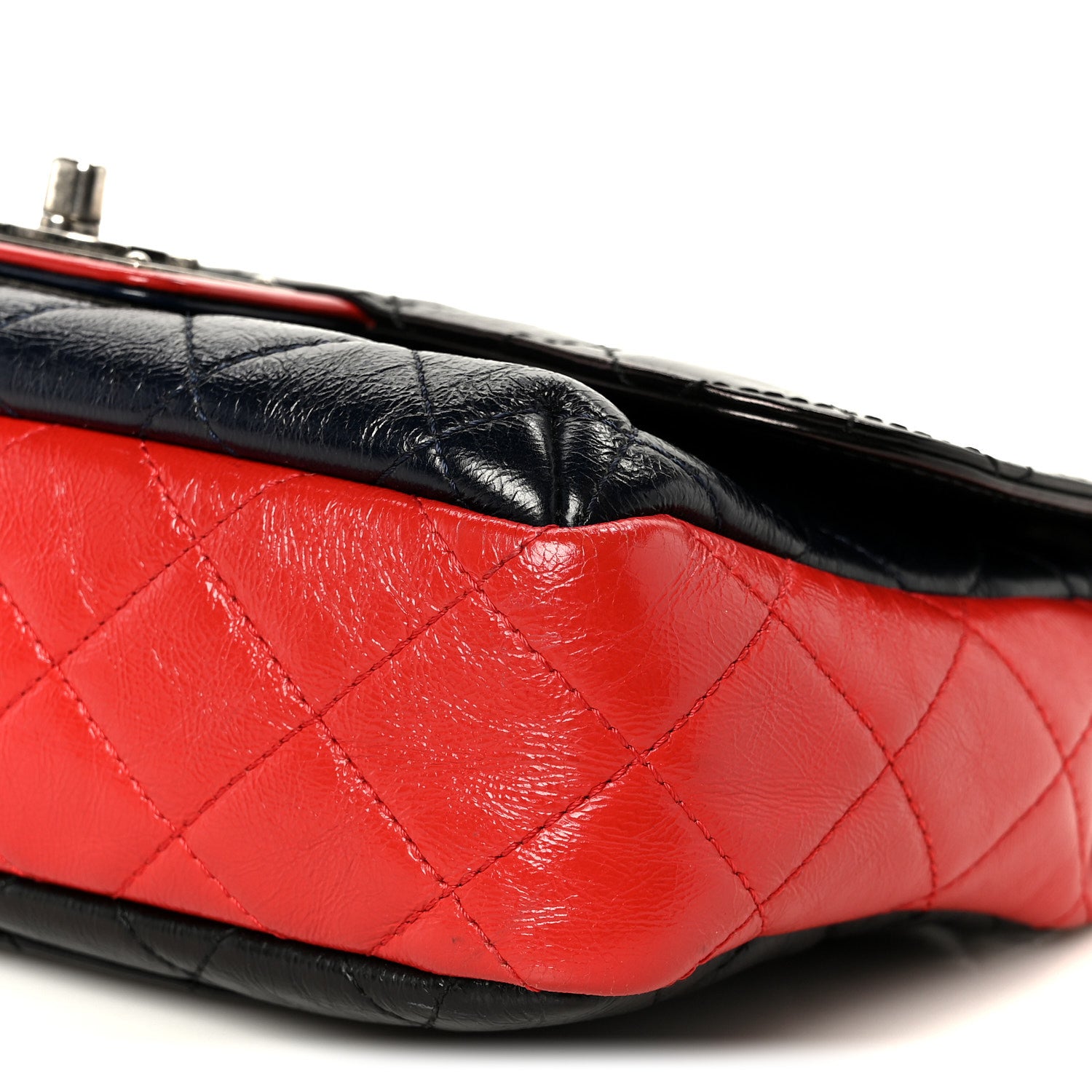 Chanel Shiny Goatskin Quilted Tri-Color Flap Black Red Navy 10 of 10