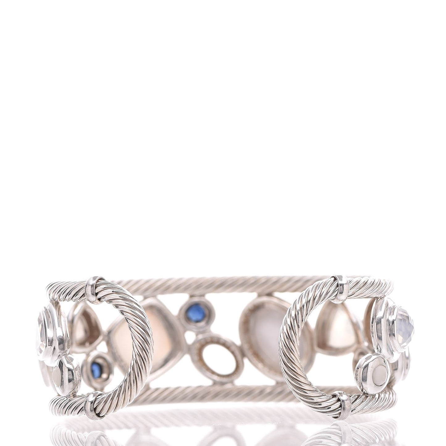 Sterling Silver 18K Yellow Gold Diamond Sapphire Agate Moonstone Quartz Mosaic Cuff