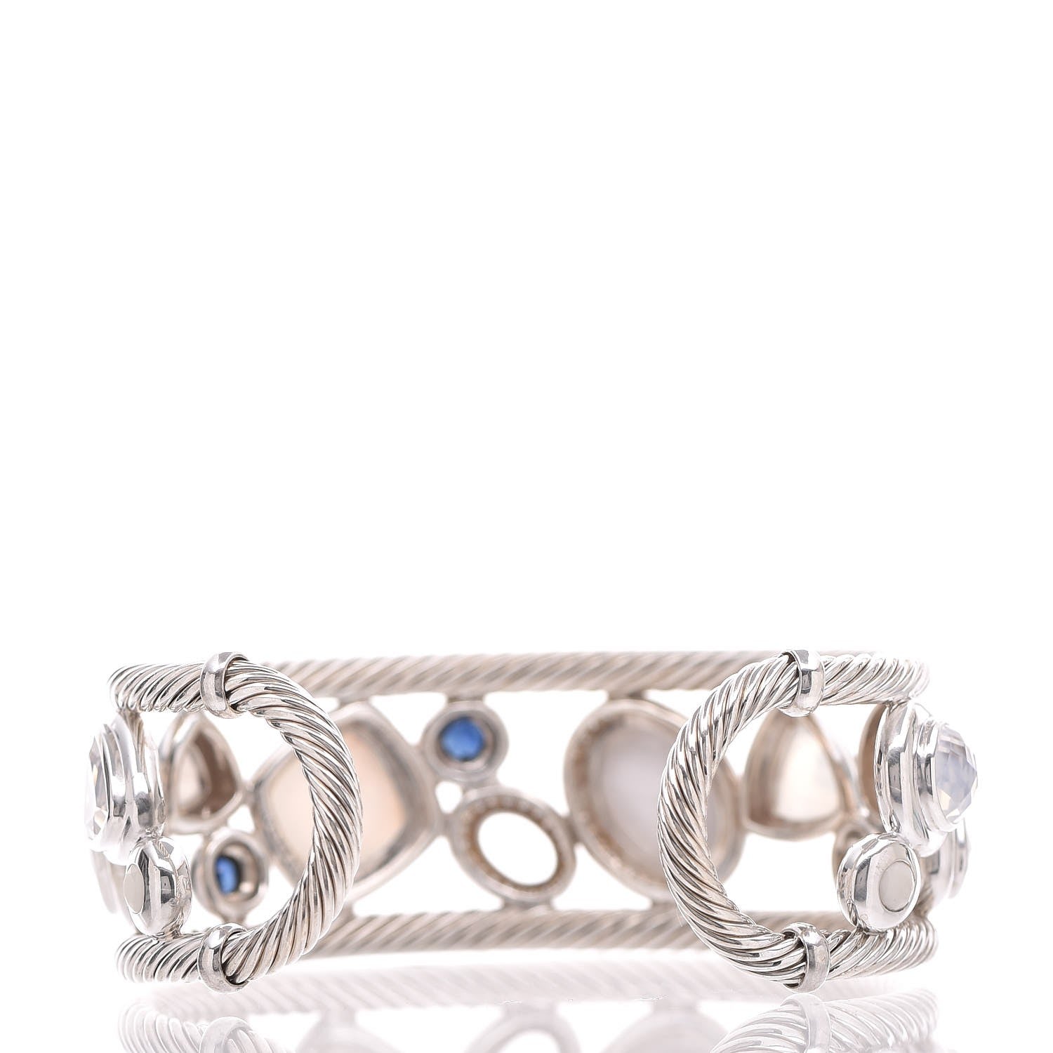 David Yurman Sterling Silver 18K Yellow Gold Diamond Sapphire Agate Moonstone Quartz Mosaic Cuff 3 of 4