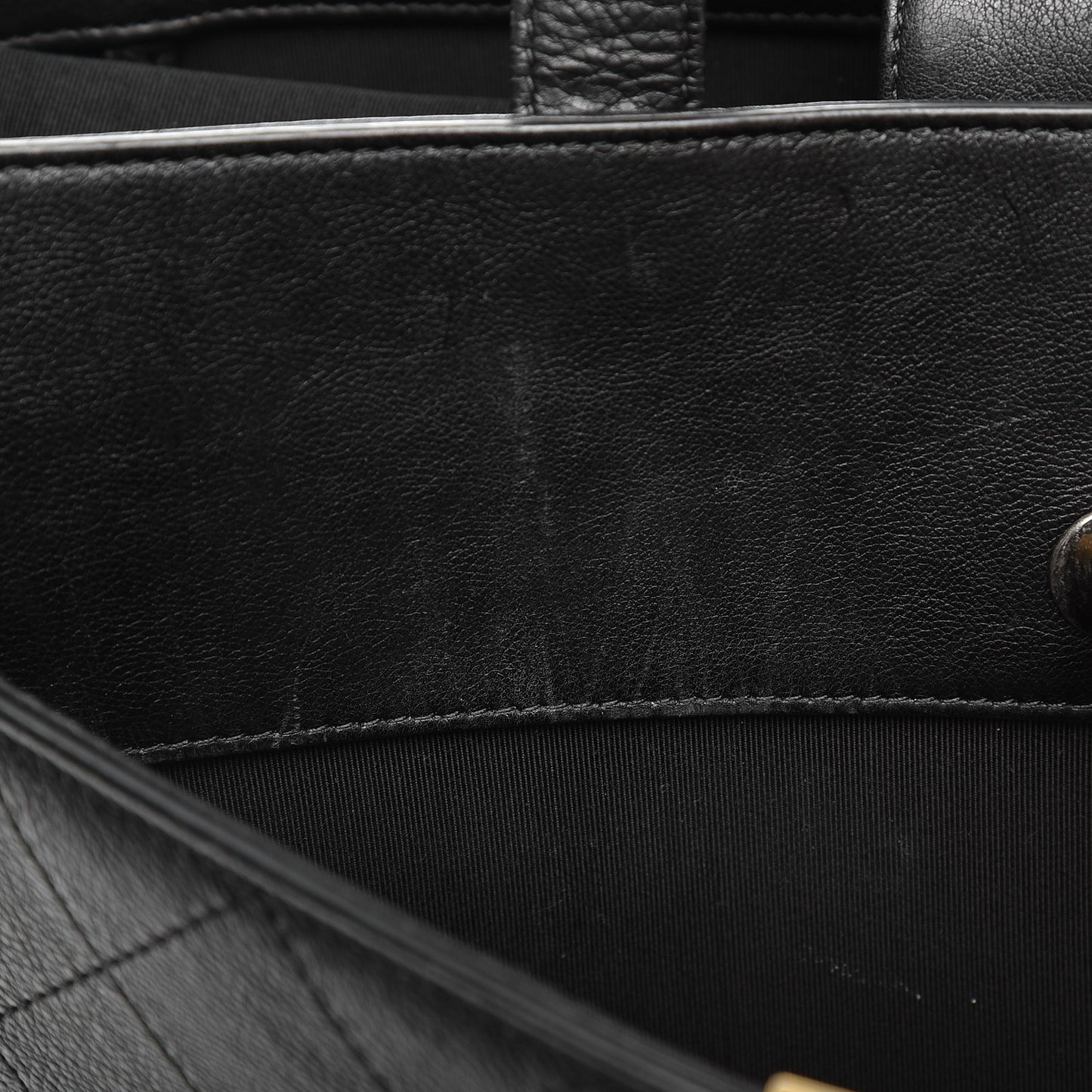 Calfskin Stitched Large Straight Lines Shopping Tote Black