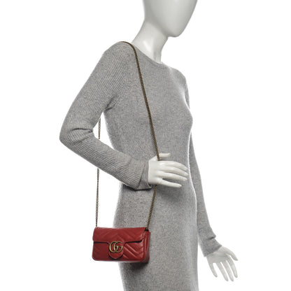 Gucci Calfskin Matelasse Super Mini GG Marmont Shoulder Bag Hibiscus Red 2 of 7