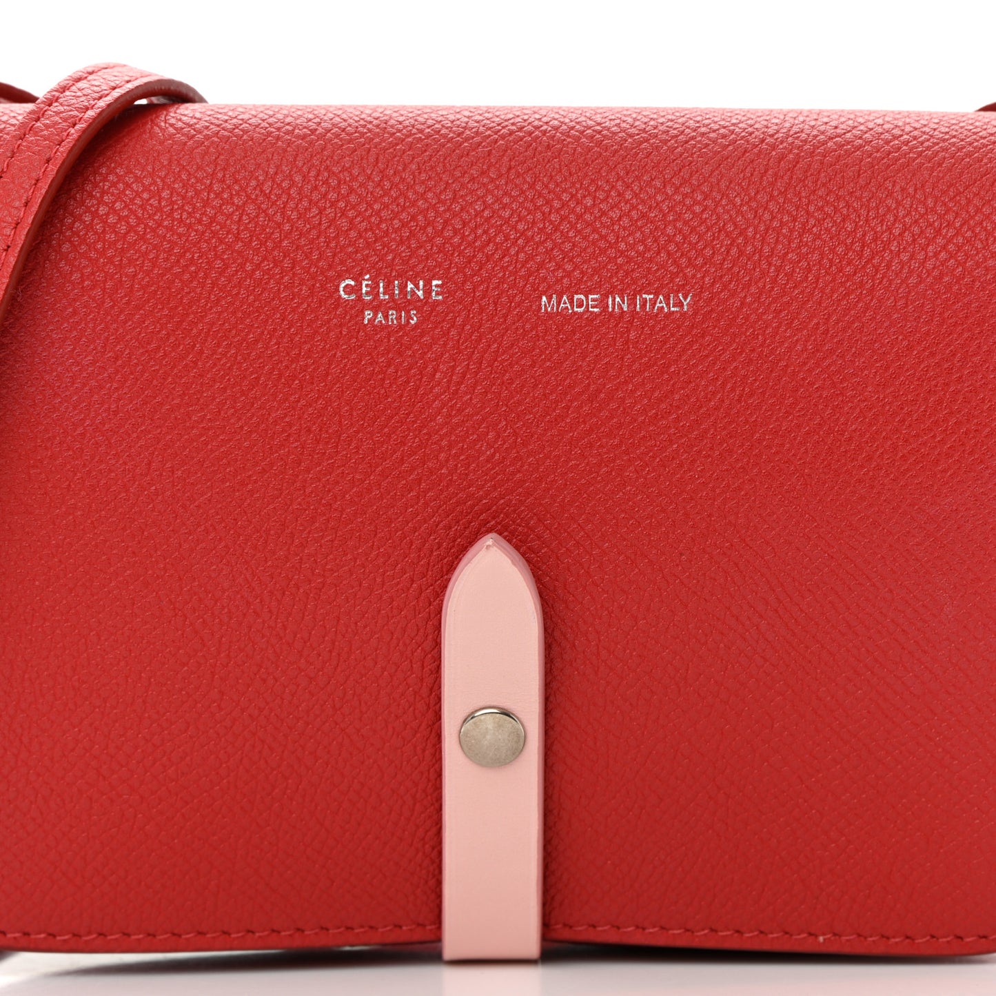 Grained Shiny Calfskin Strap Clutch Scarlet
