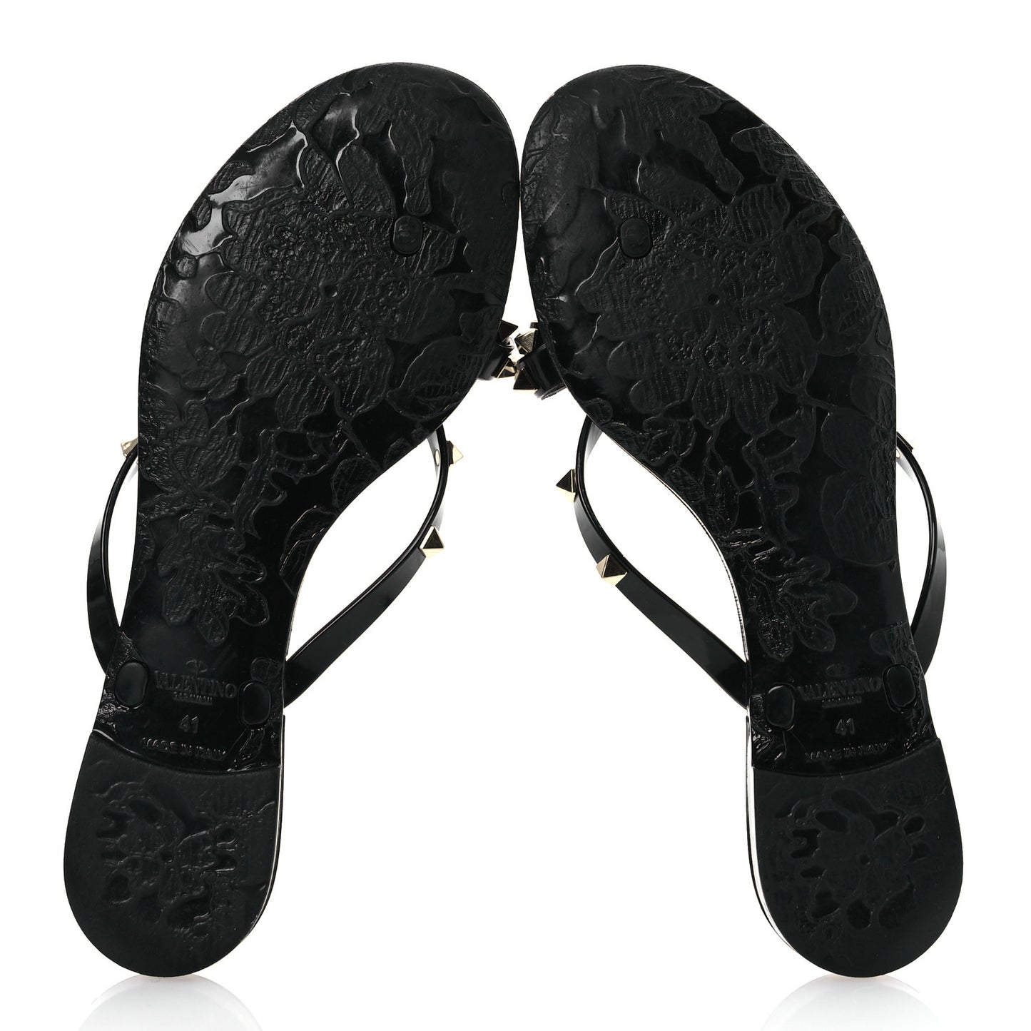 PVC Jelly Rockstud Bow Thong Sandals 41 Black