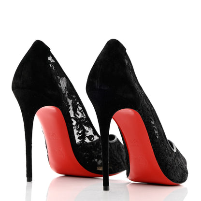 Christian Louboutin Veau Velours Florale Lace Follies 100 Pumps 40.5 Black 4 of 13