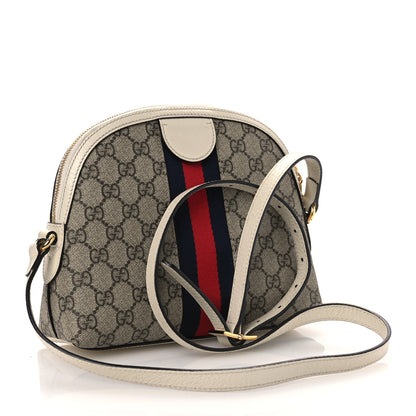 Gucci GG Supreme Monogram Textured Dollar Calfskin Web Small Ophidia Dome Shoulder Bag Beige Ebony Mystic White 3 of 10