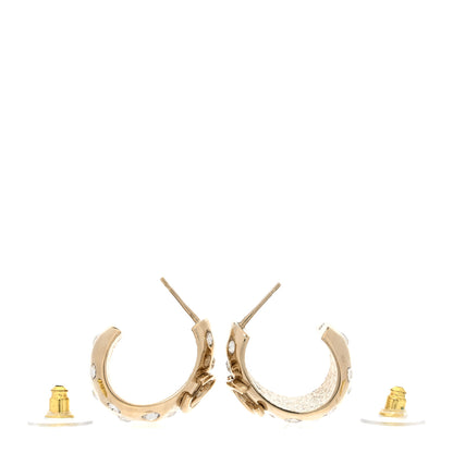 Chanel Metal Crystal CC Hoop Earrings Gold 3 of 4