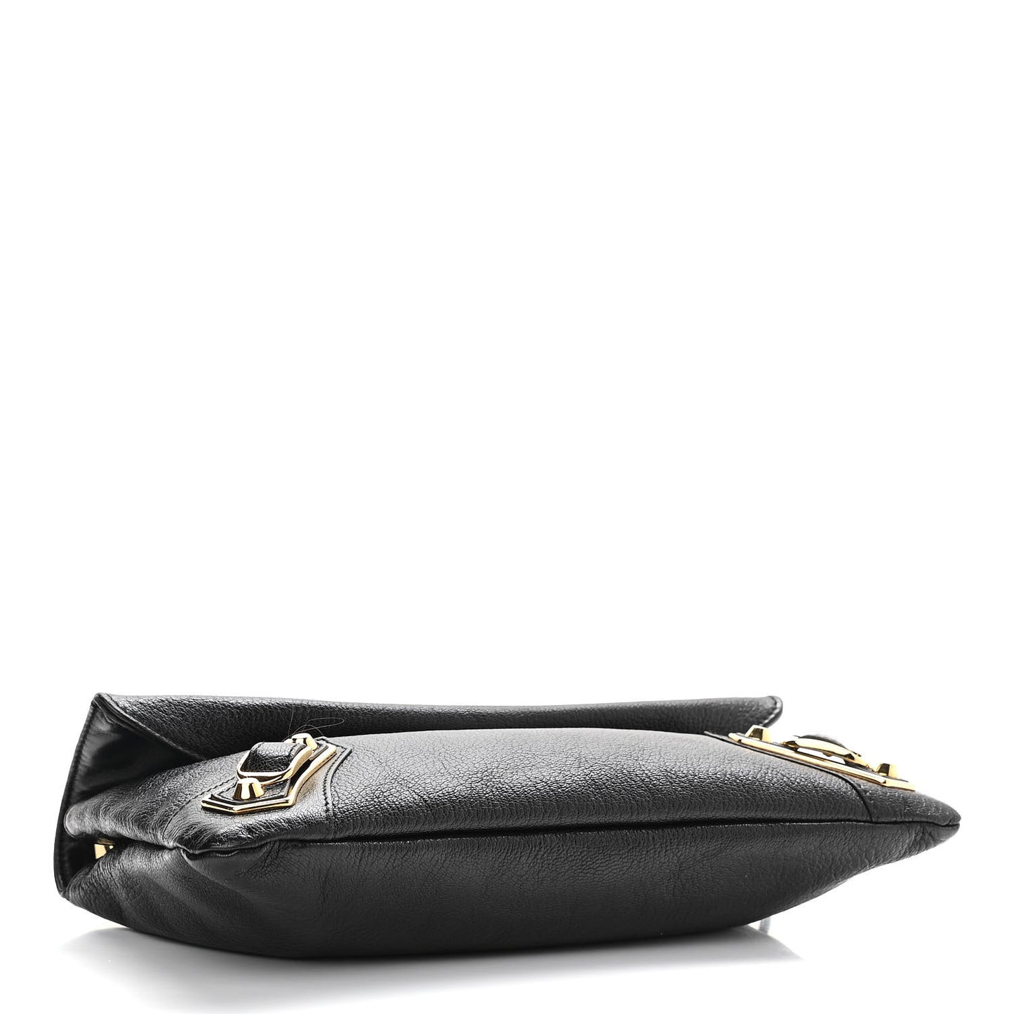 Chevre Gold Metallic Edge Hardware Envelope Clutch Black