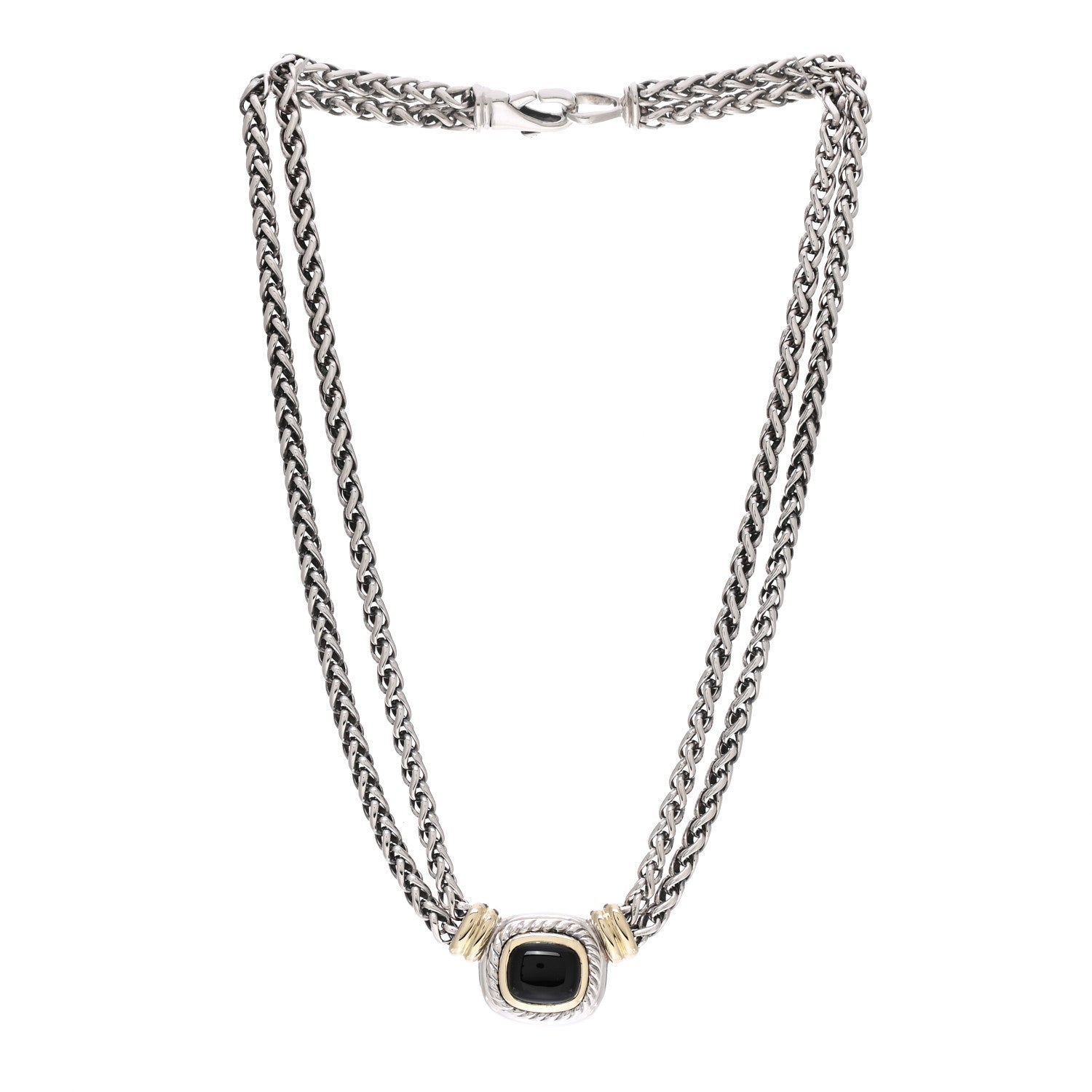David Yurman Sterling Silver 14K Yellow Gold Black Onyx Double Wheat Chain Necklace 3 of 5
