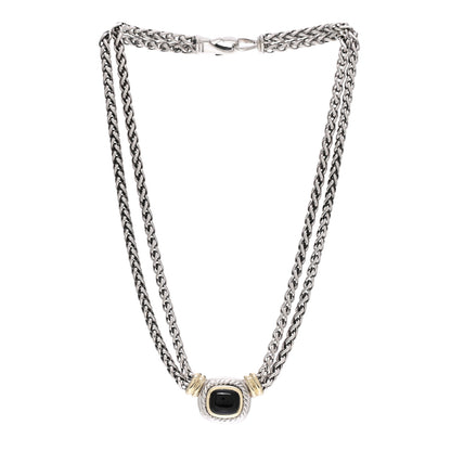 David Yurman Sterling Silver 14K Yellow Gold Black Onyx Double Wheat Chain Necklace 3 of 5