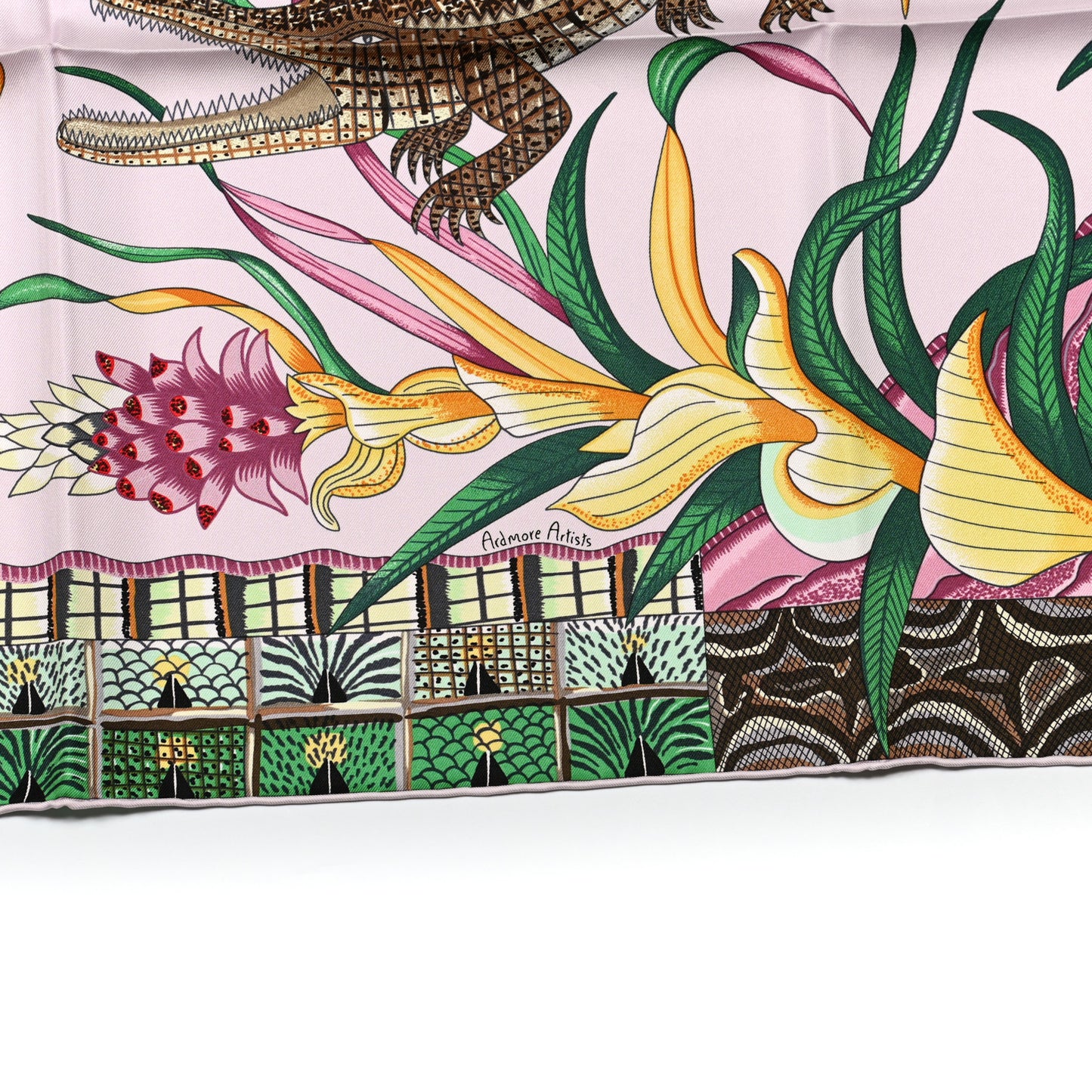 Silk La Marche Du Zambeze Scarf 90 Rose Pale Vert Jaune