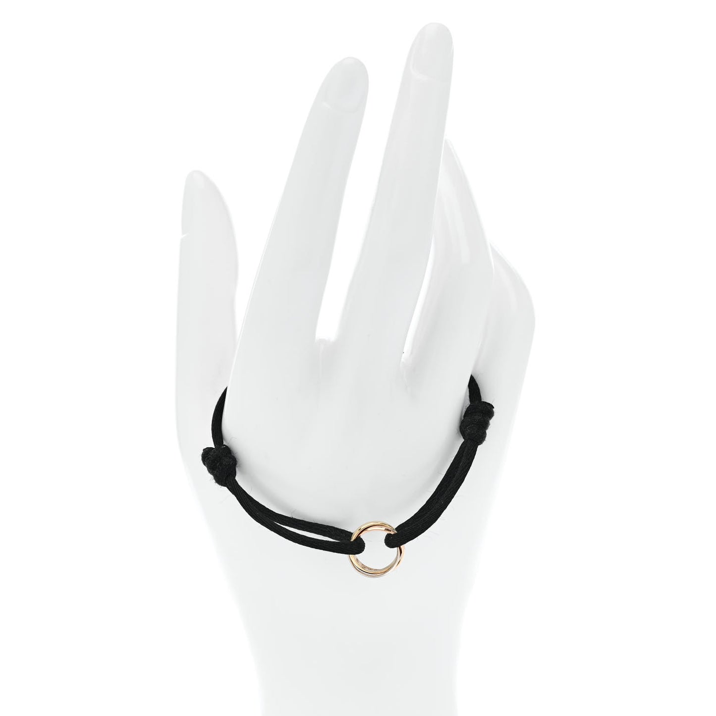 18K Pink Yellow White Gold Trinity Adjustable Cord Bracelet Black