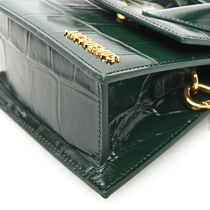 Jacquemus Calfskin Crocodile Embossed Le Chiquito Moyen Dark Green 8 of 11