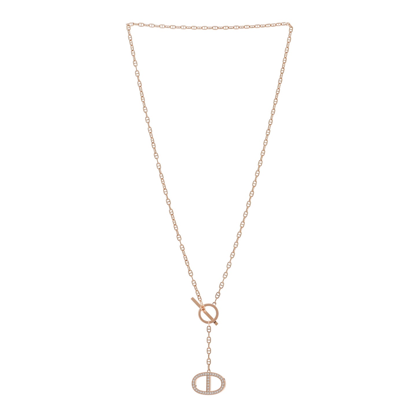 18K Rose Gold Diamond GM Chaine D'Ancre Contour Pendant Necklace ST