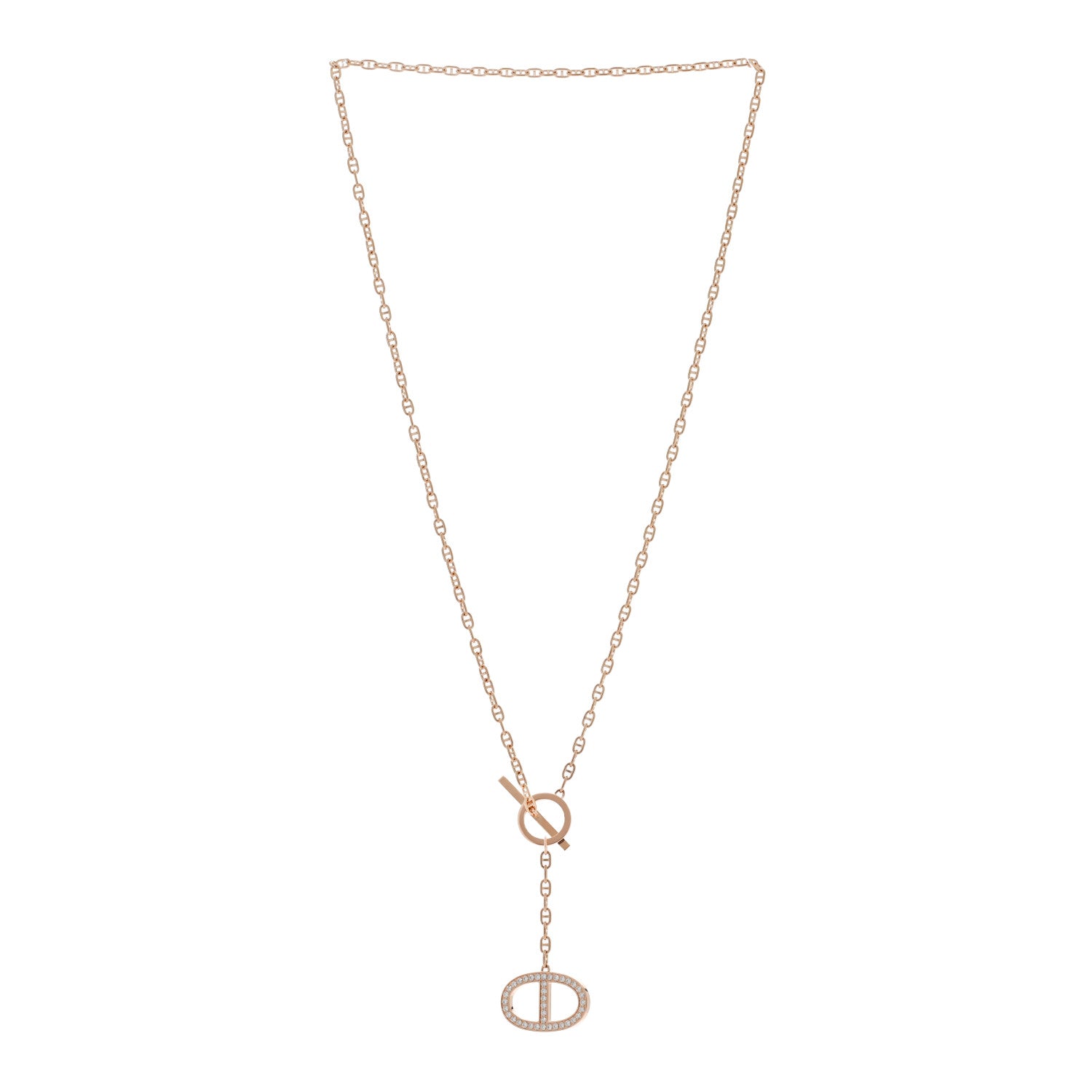 Hermes 18K Rose Gold Diamond GM Chaine D'Ancre Contour Pendant Necklace ST 3 of 5