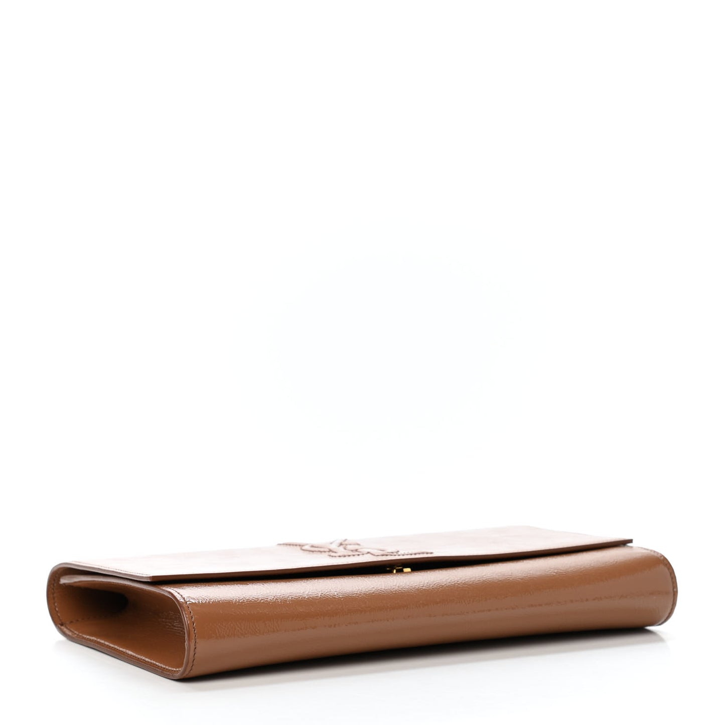 Textured Patent Calfskin Monogram Large Belle De Jour Clutch Tobacco